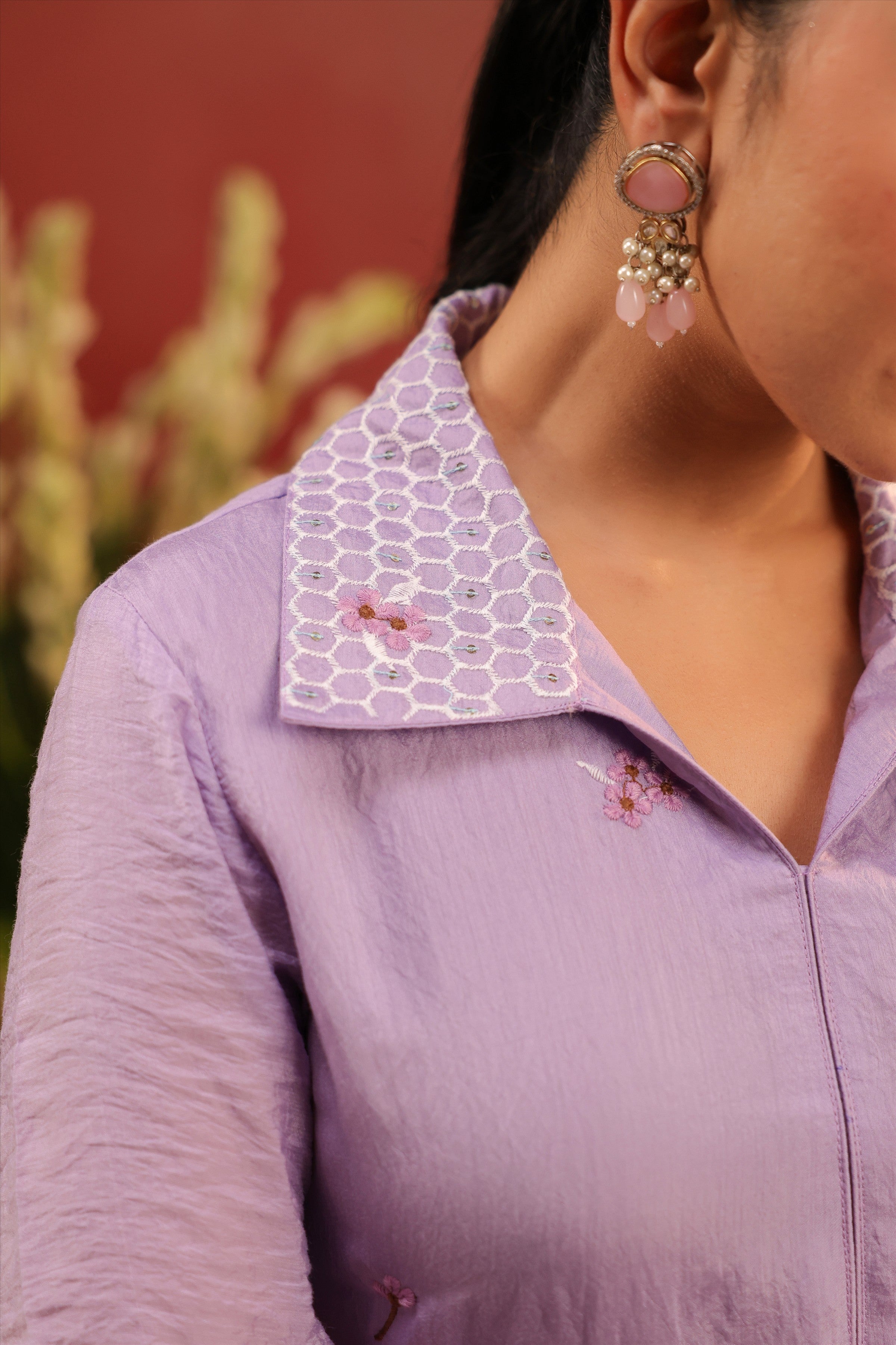 Lavender Mul Chanderi Embroidered Co-ord Set