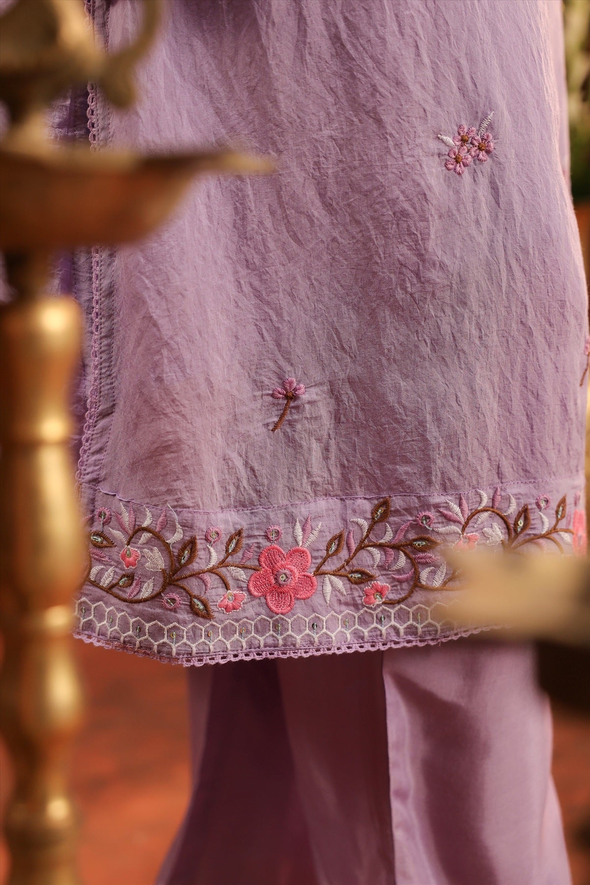 Lavender Mul Chanderi Embroidered Co-ord Set