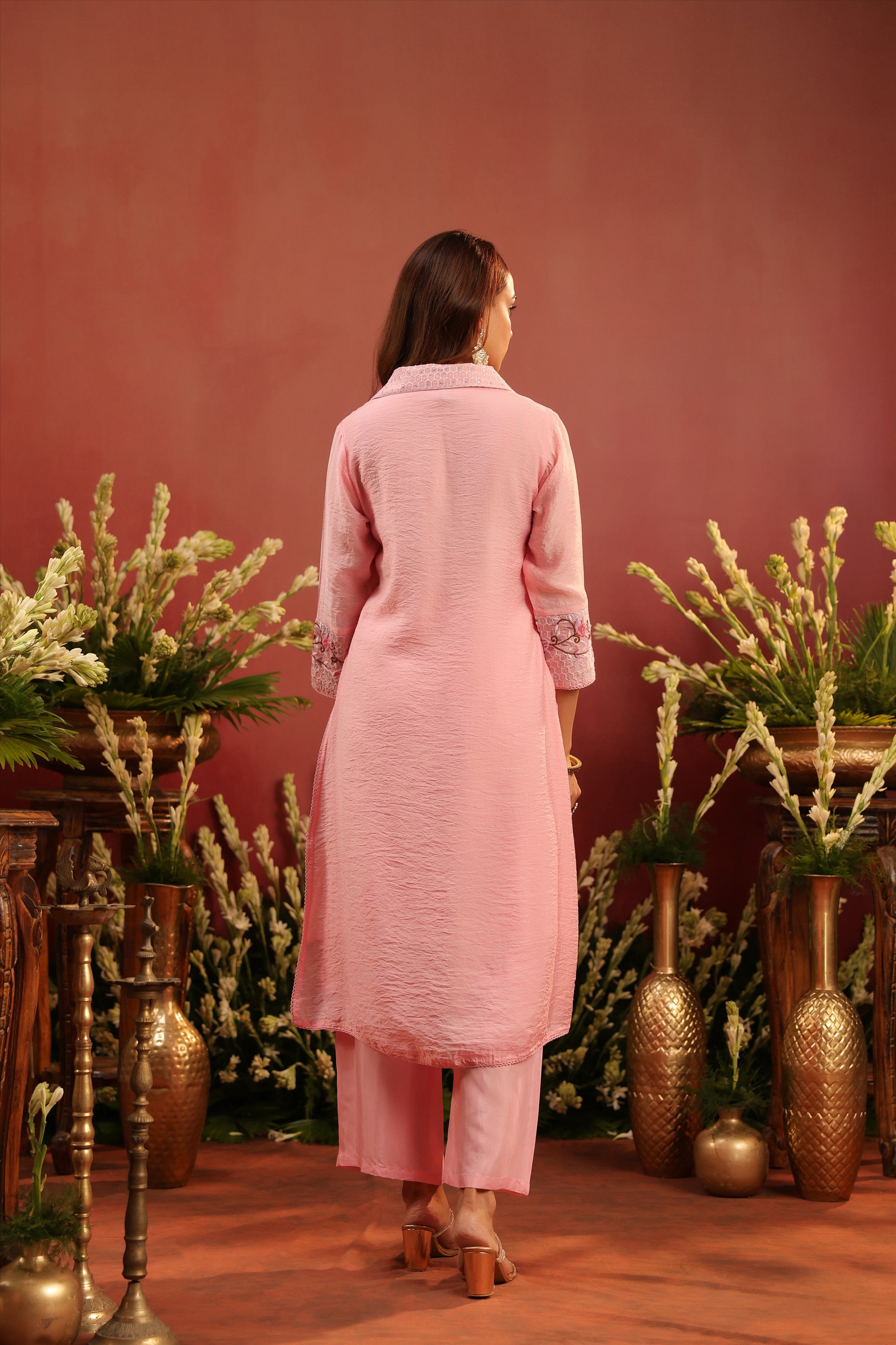 Pink Mul Chanderi Embroidered Co-ord Set