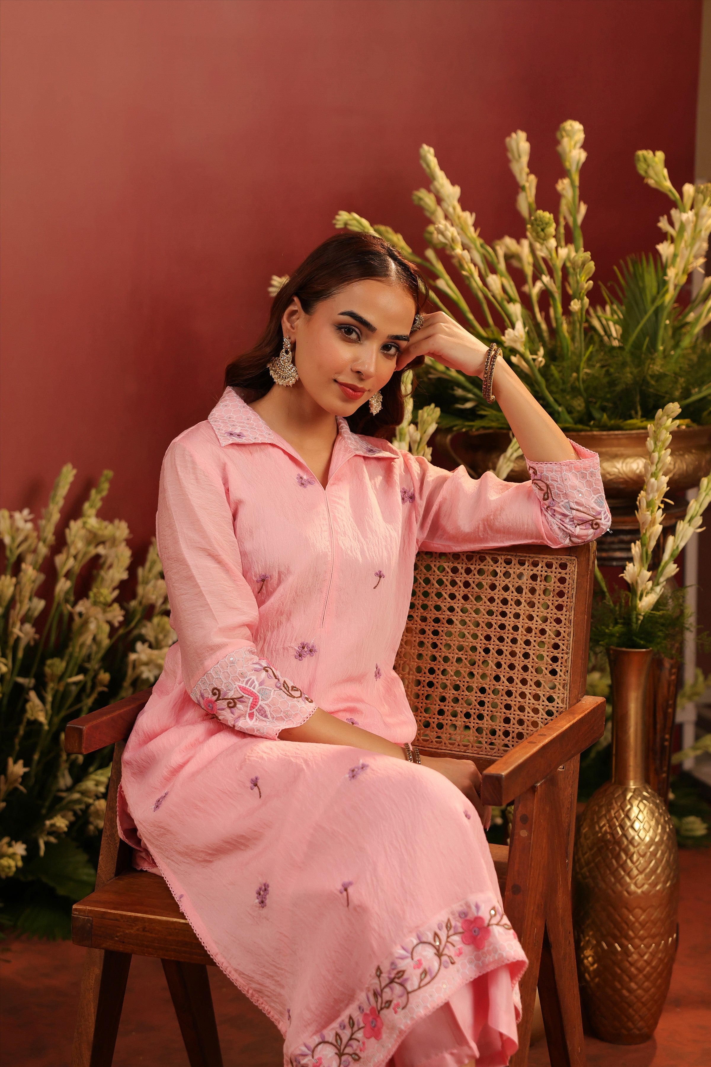 Pink Mul Chanderi Embroidered Co-ord Set