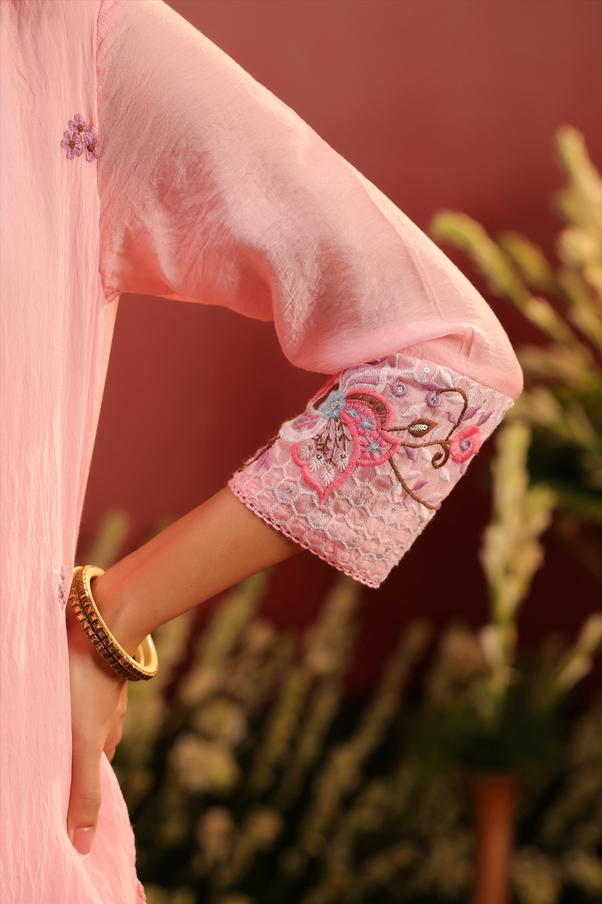 Pink Mul Chanderi Embroidered Co-ord Set