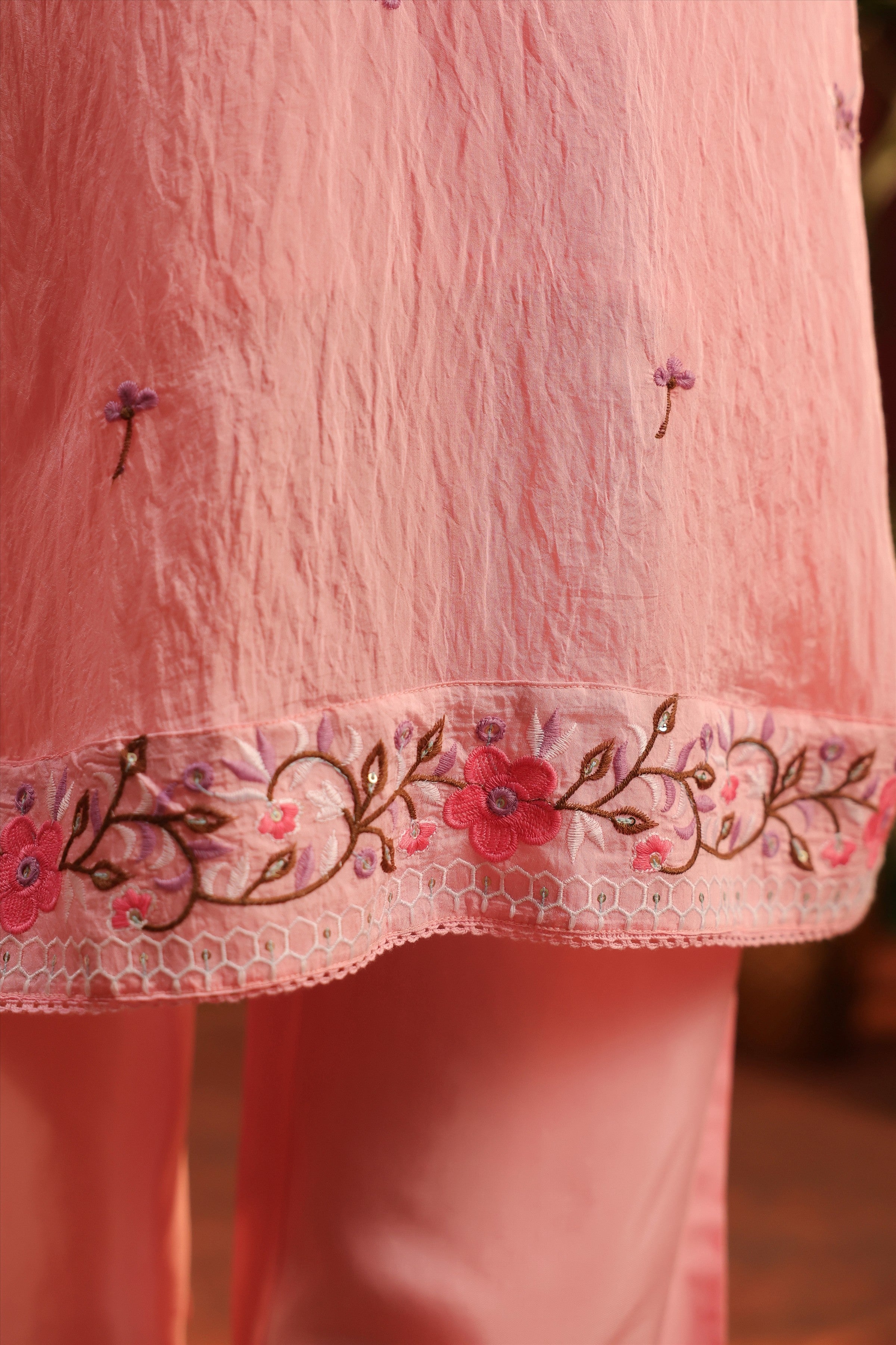 Pink Mul Chanderi Embroidered Co-ord Set