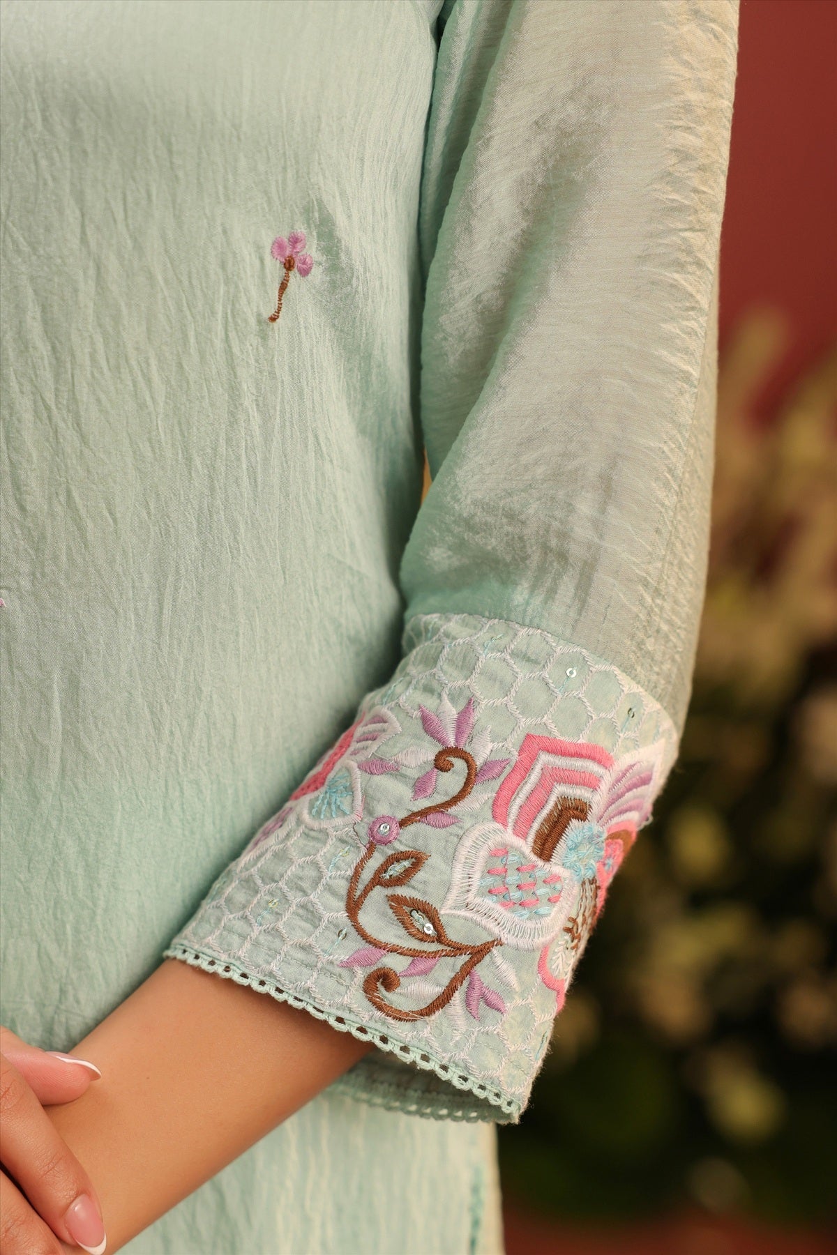 Sea Green Mul Chanderi Embroidered Co-ord Set