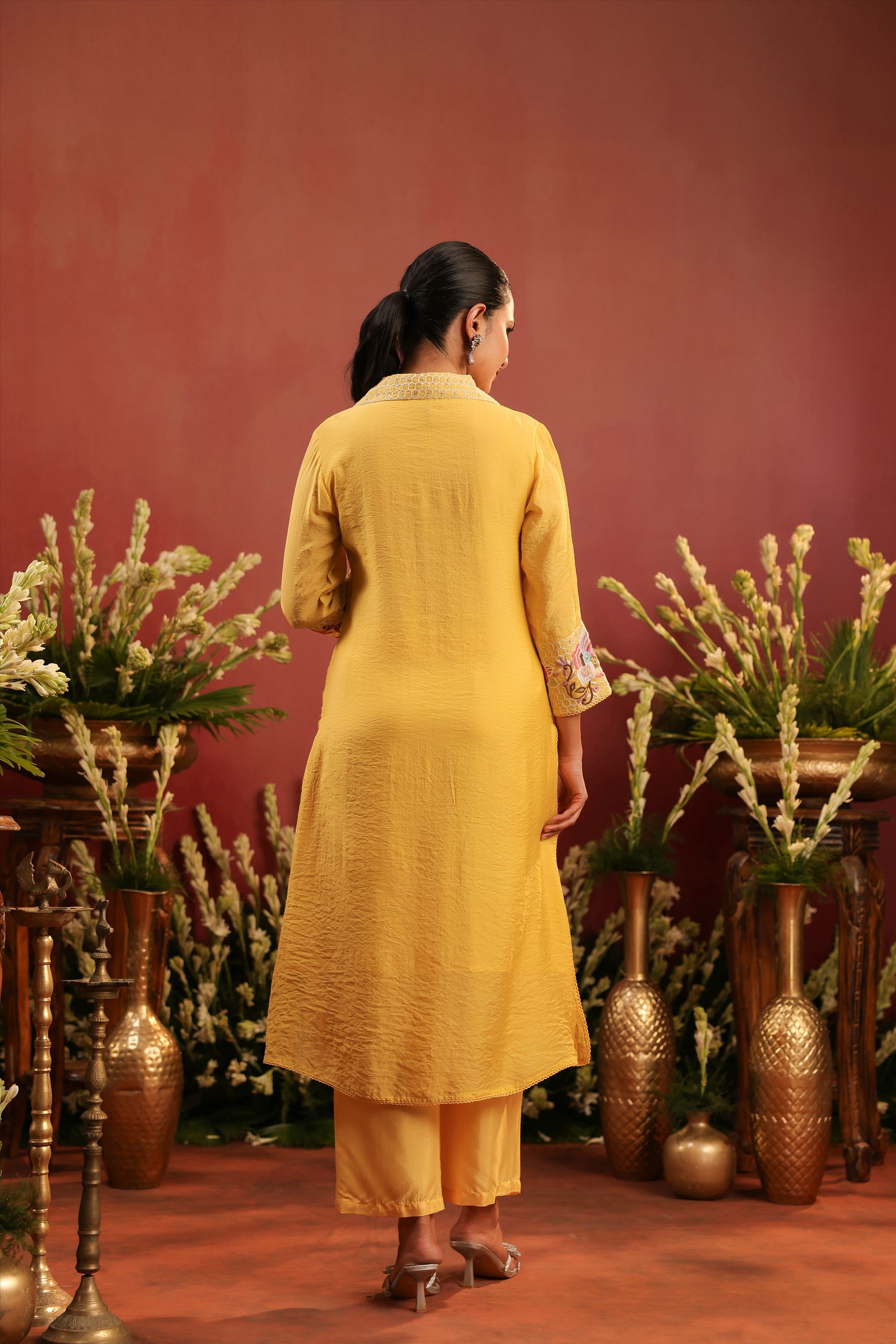 Yellow Mul Chanderi Embroidered Co-ord Set