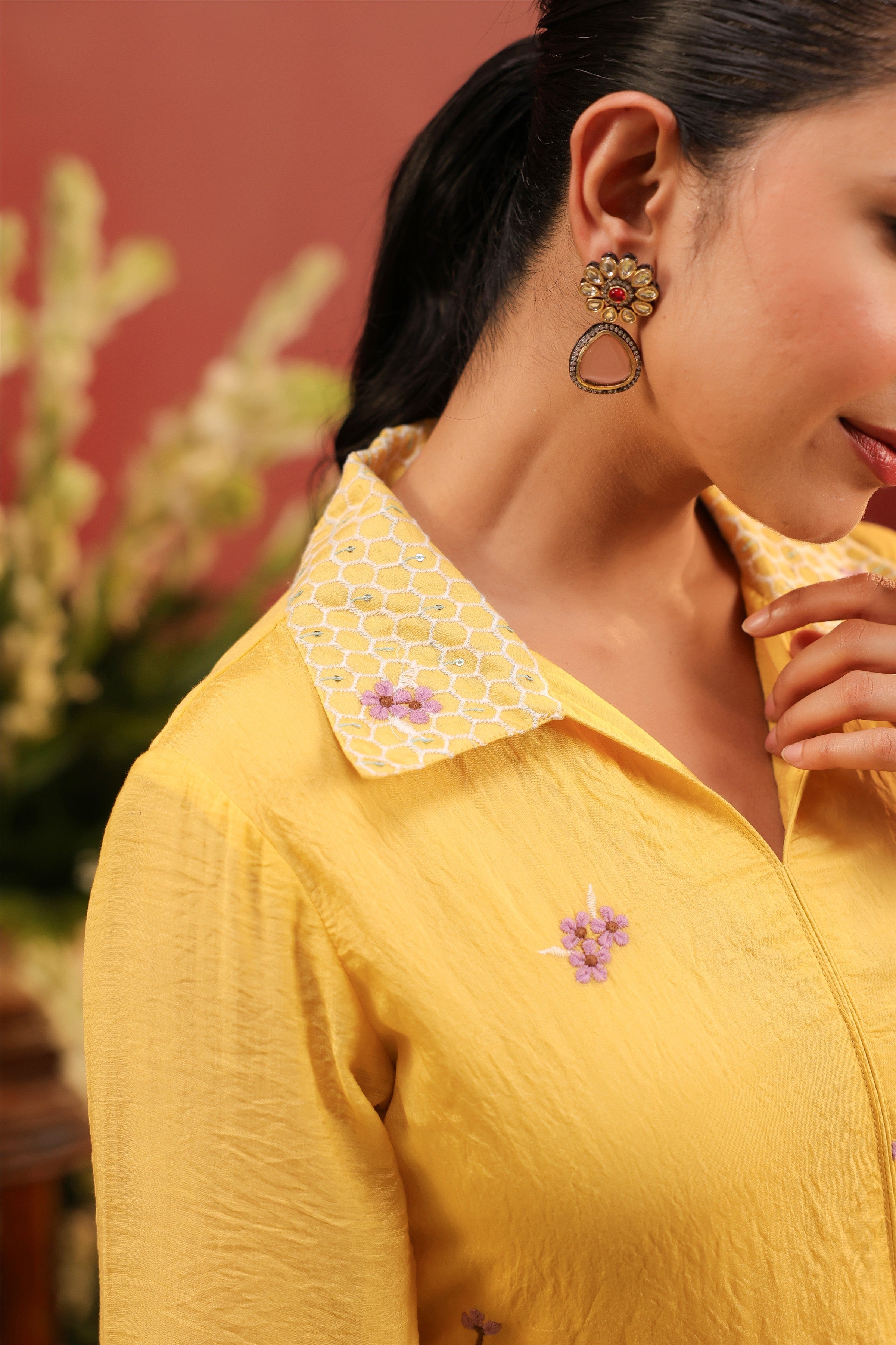 Yellow Mul Chanderi Embroidered Co-ord Set