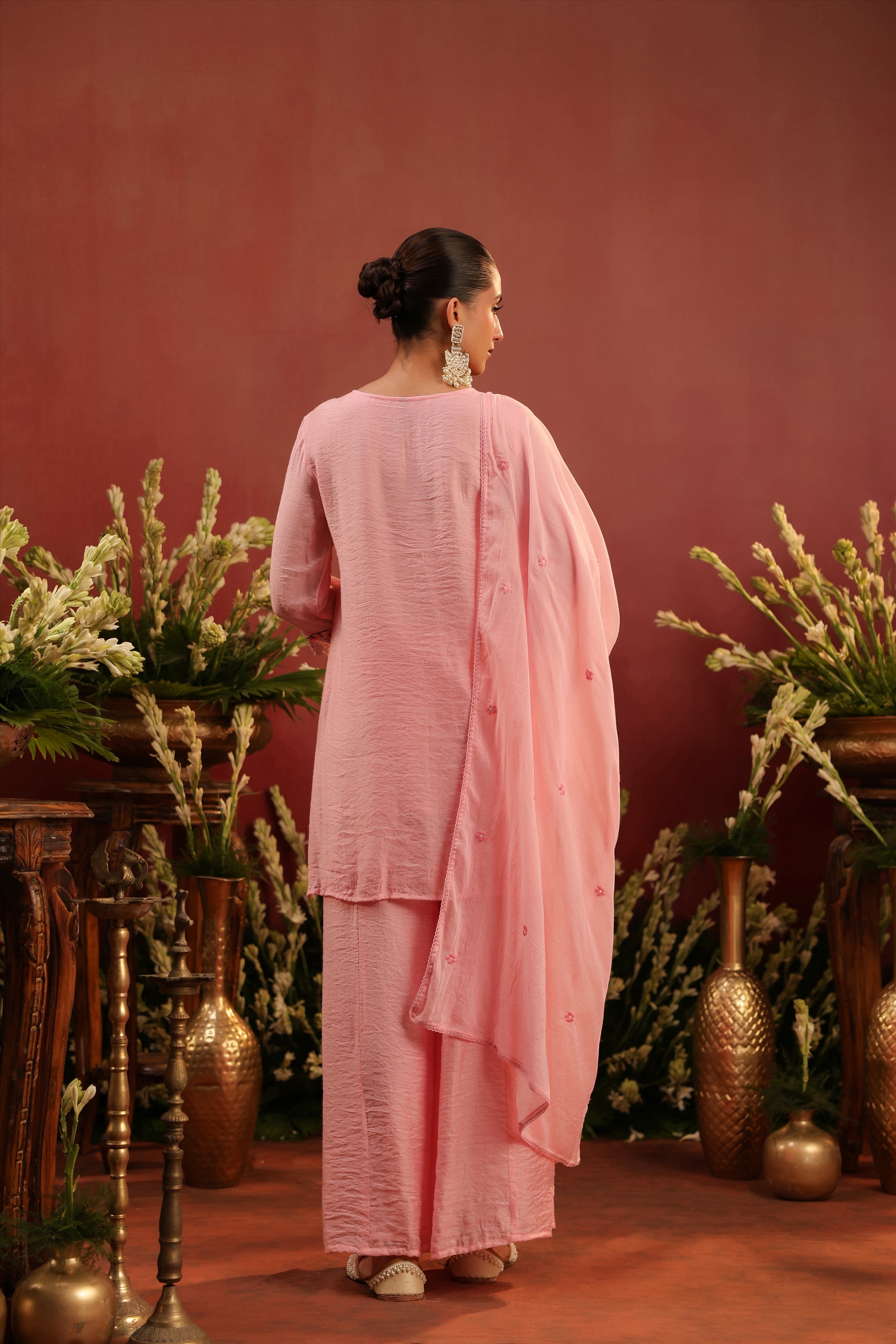 Pink Mul Chanderi Embroidered Sharara Set