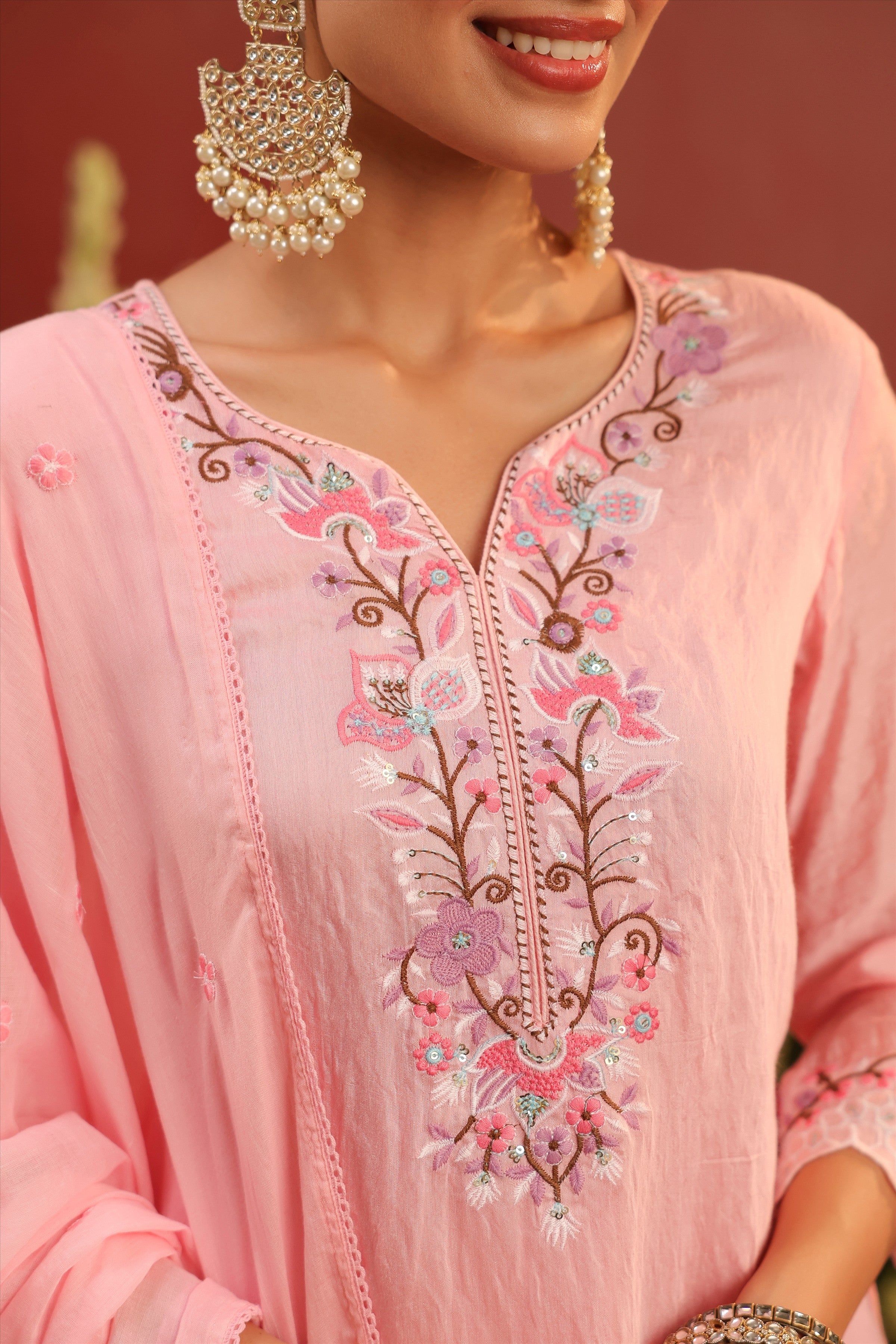 Pink Mul Chanderi Embroidered Sharara Set