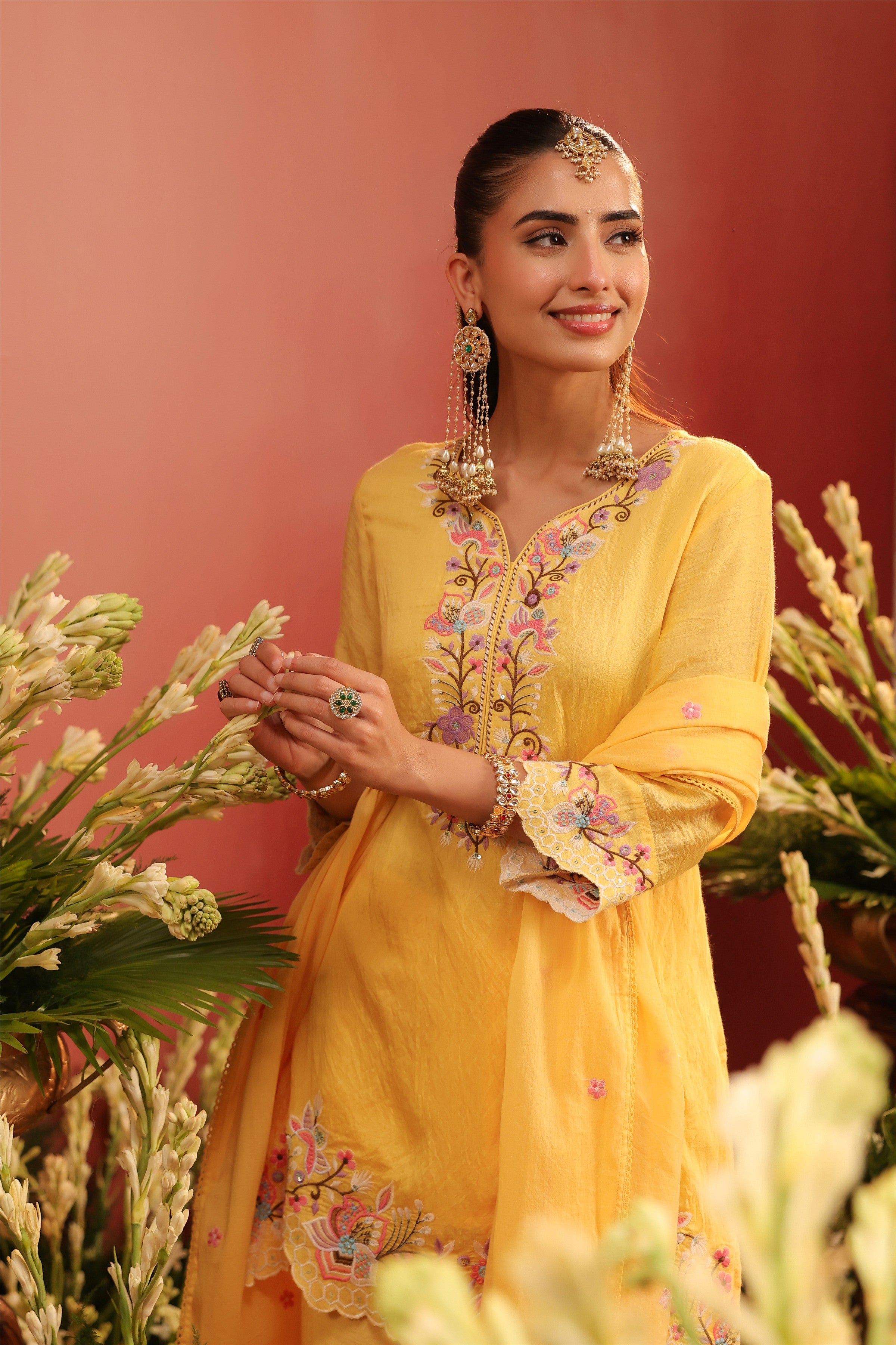 Yellow Mul Chanderi Embroidered Sharara Set
