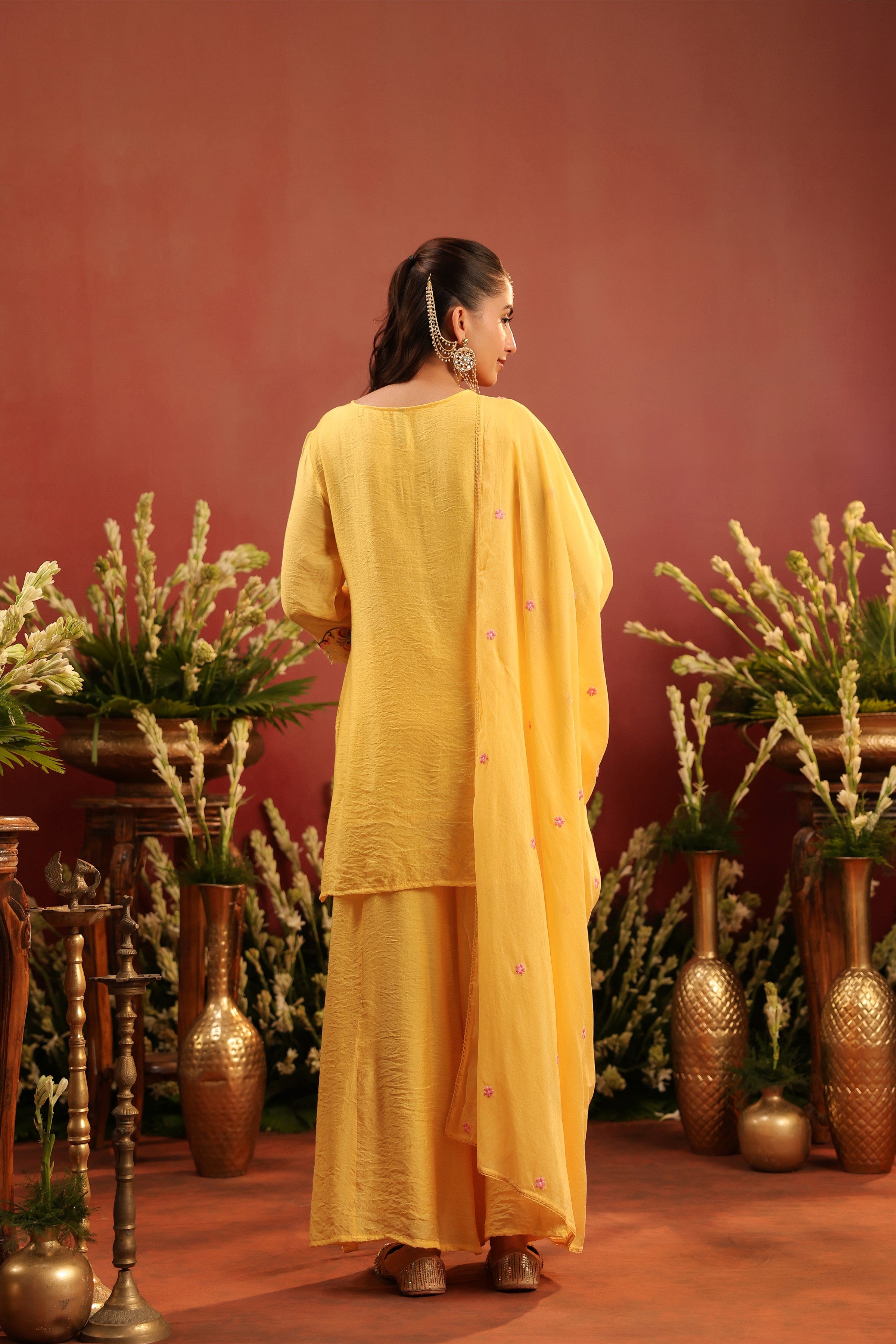 Yellow Mul Chanderi Embroidered Sharara Set