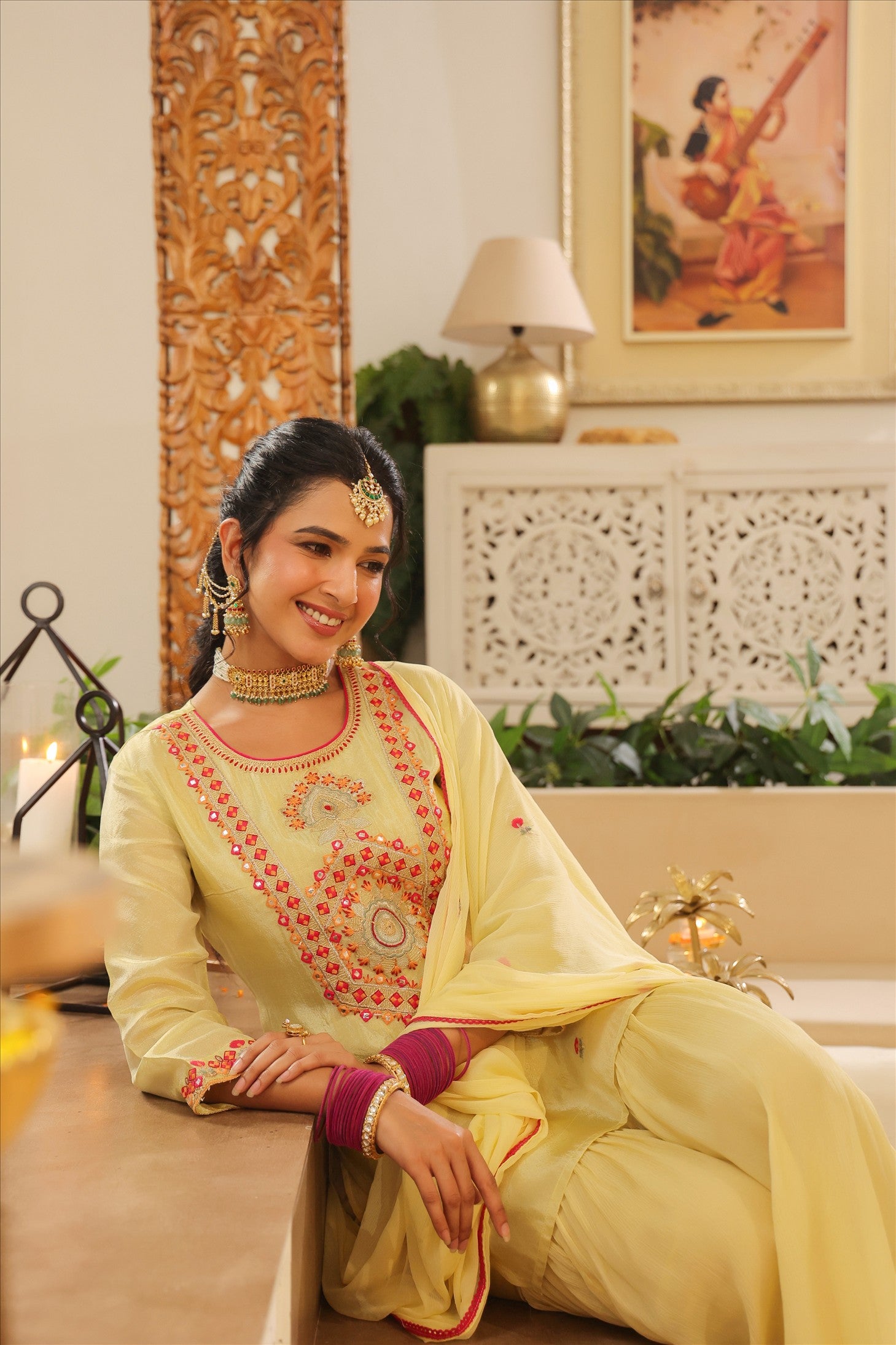 Pista Green Shimmer Tissue Embroidered Sharara Set