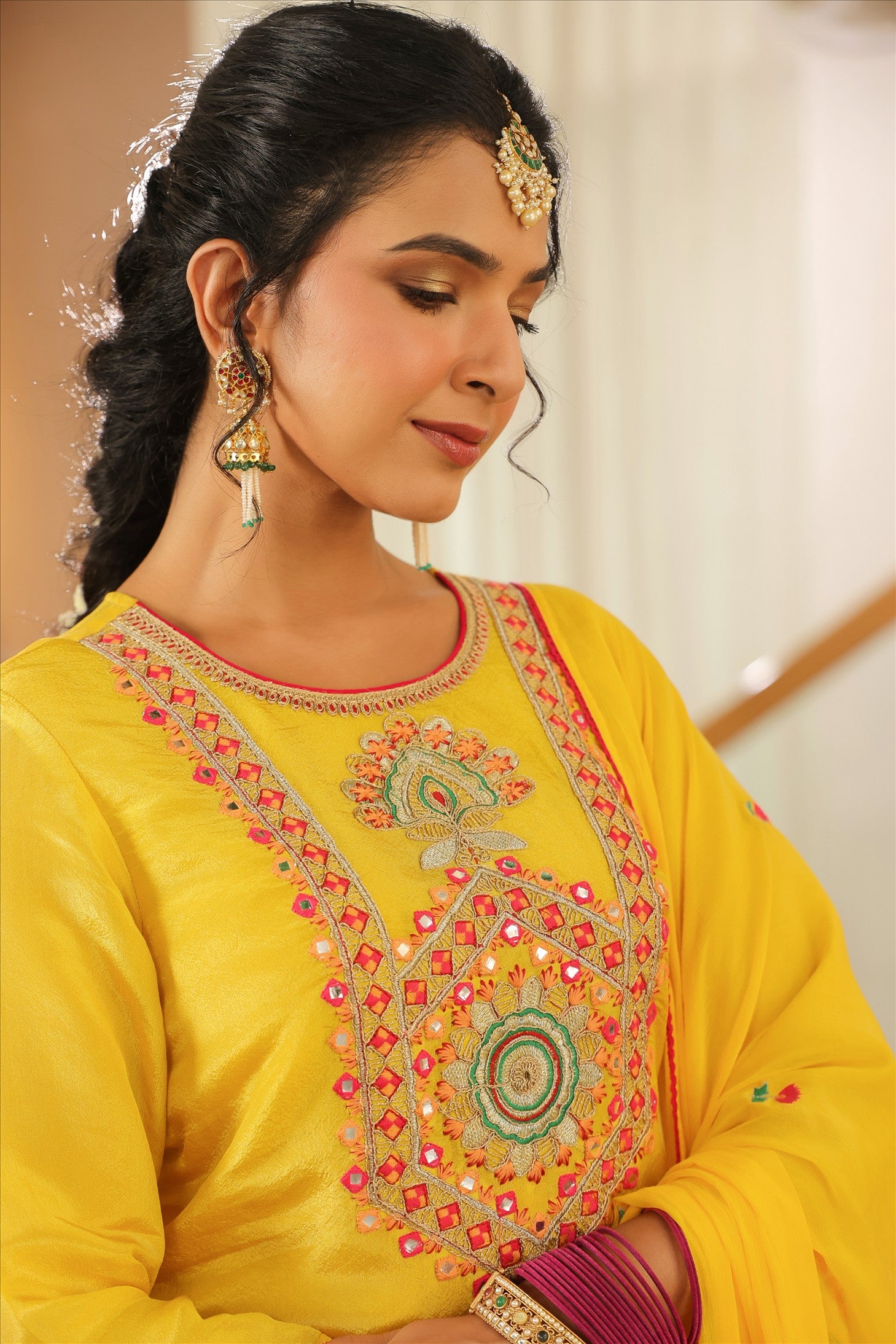 Yellow Shimmer Tissue Embroidered Sharara Set