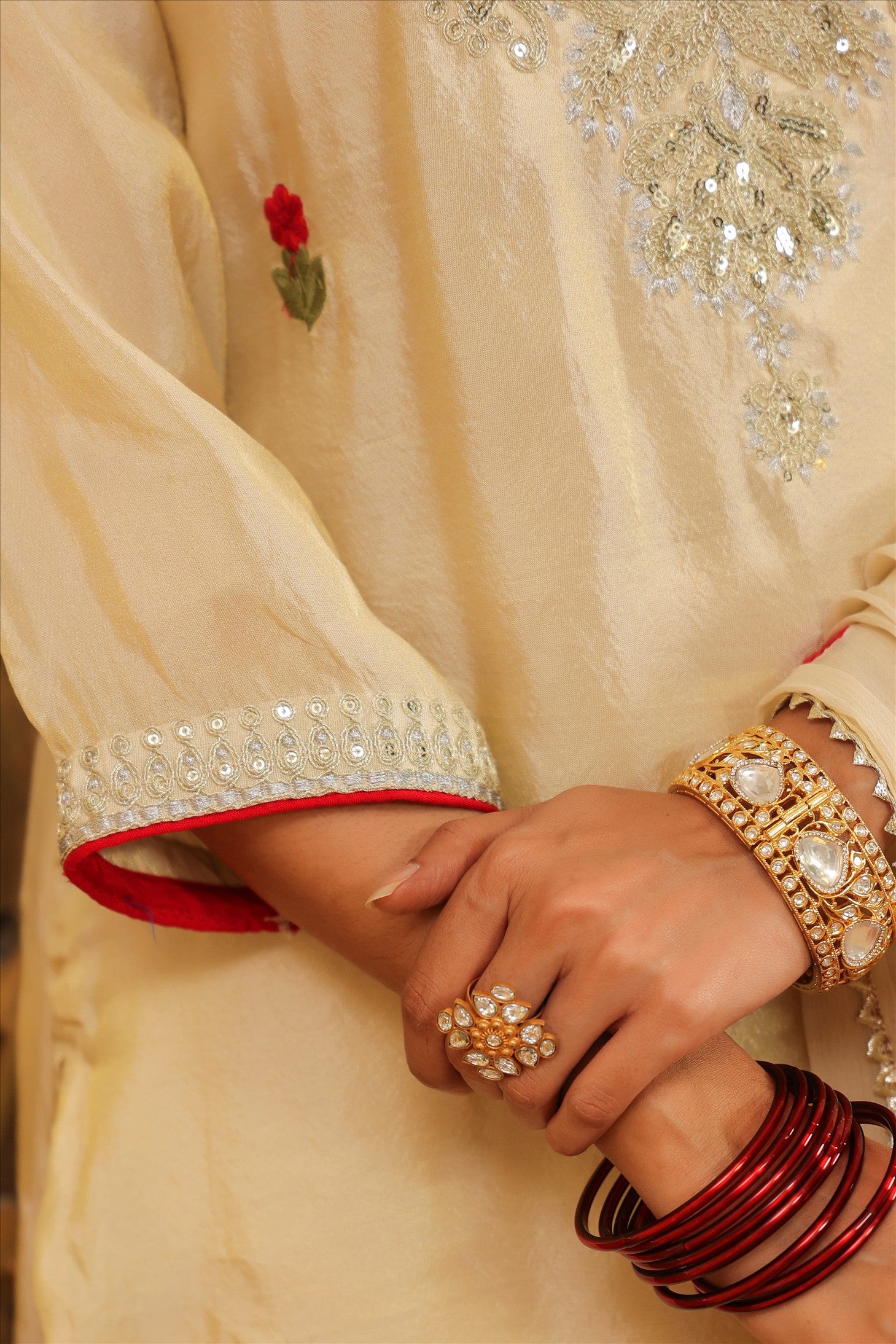 Ivory Shimmer Tissue Embroidered Straight Suit Set