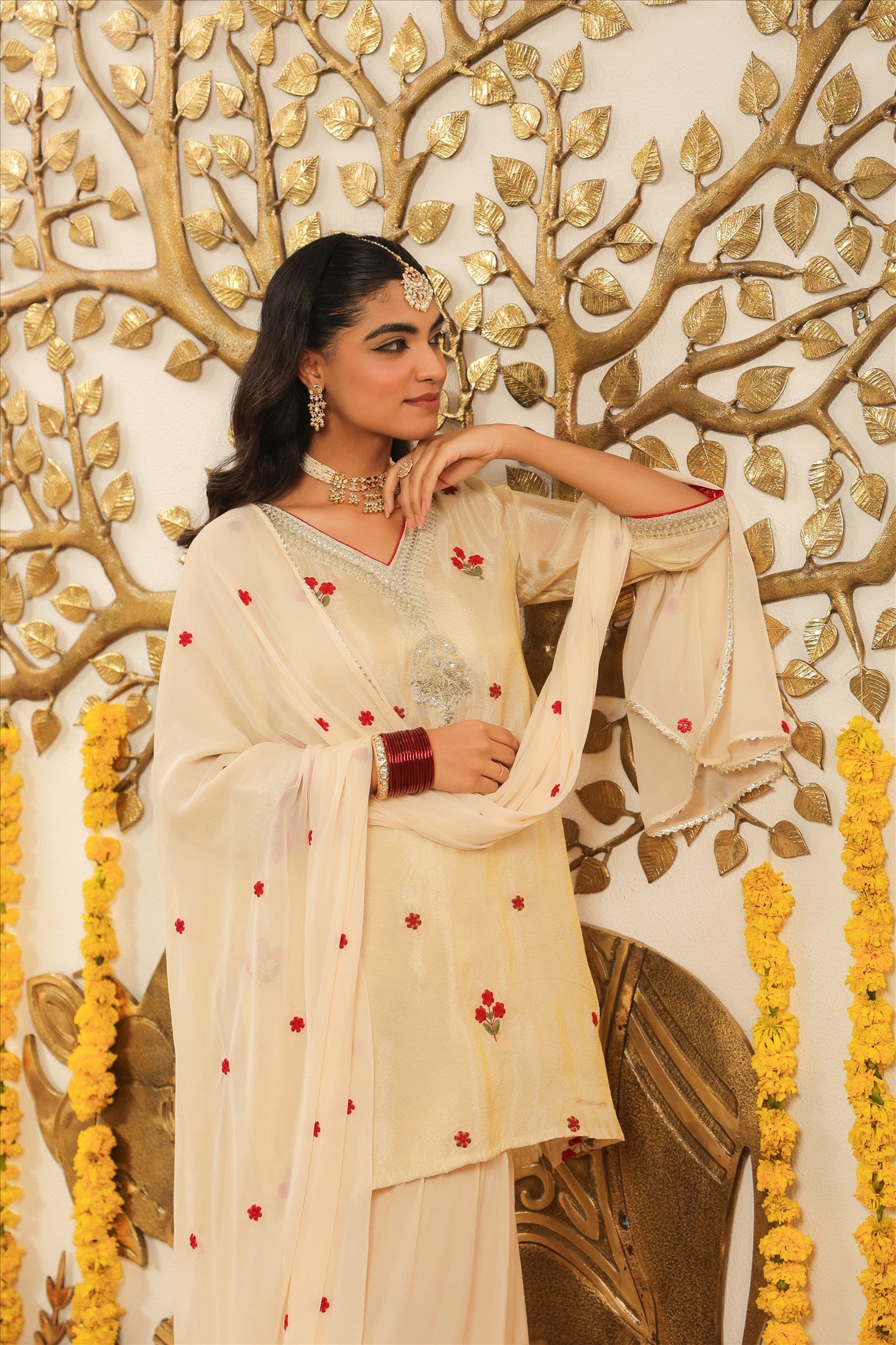 Ivory Shimmer Tissue Embroidered Sharara Set