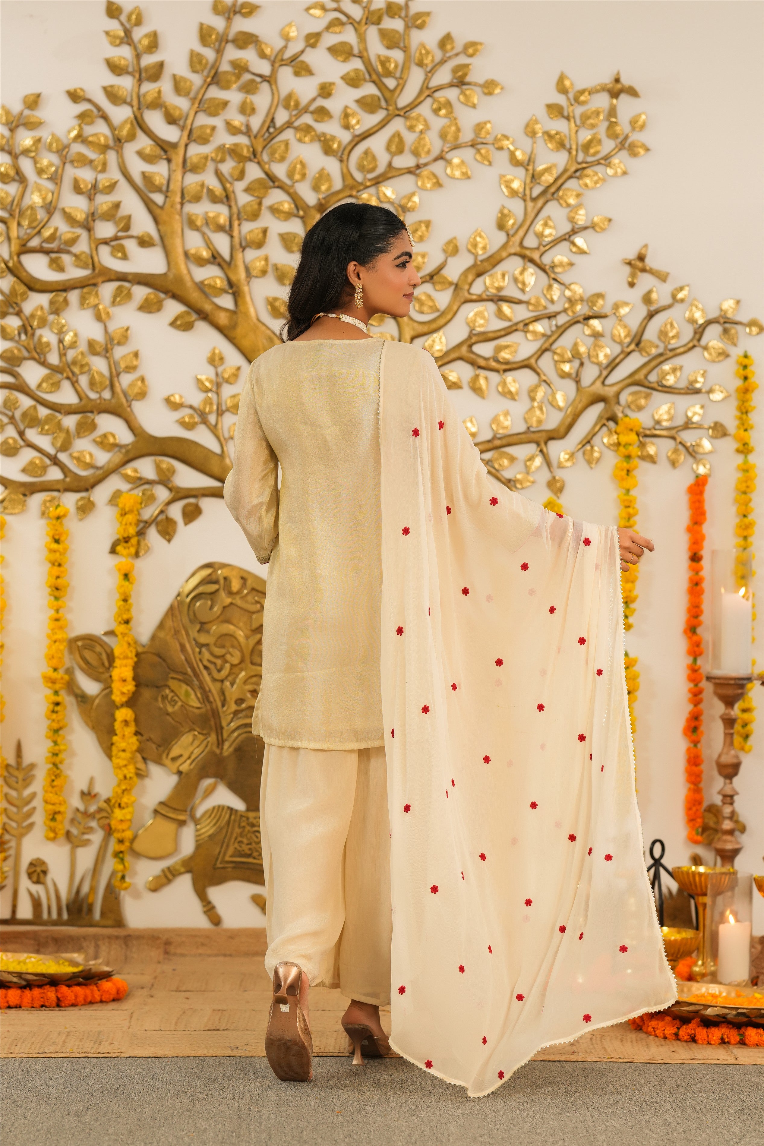 Ivory Shimmer Tissue Embroidered Sharara Set