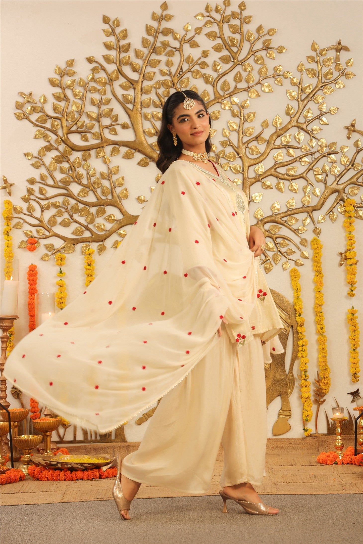 Ivory Shimmer Tissue Embroidered Sharara Set