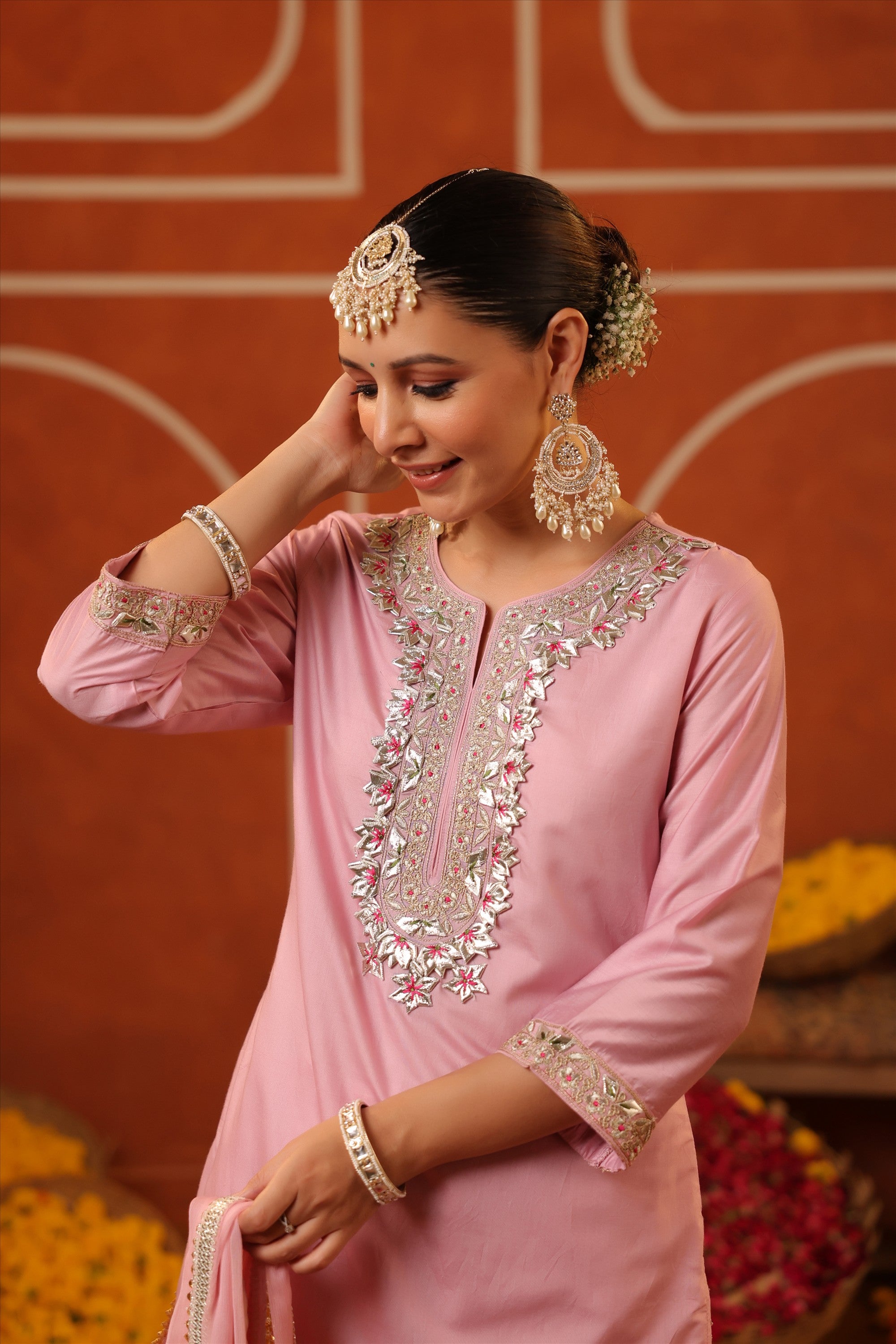 Mauve Chanderi Silk Gota Work Sharara Set