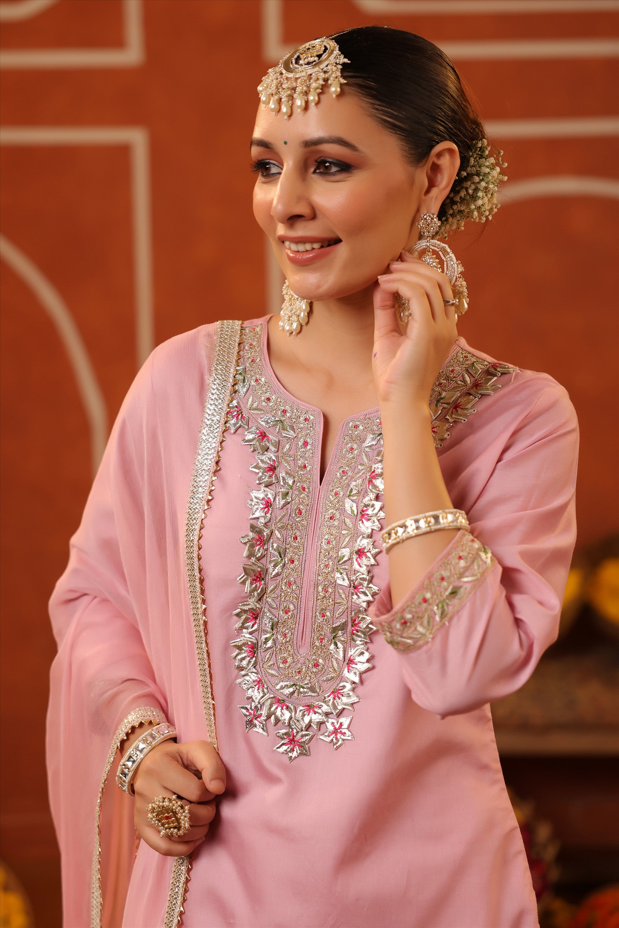 Mauve Chanderi Silk Gota Work Sharara Set