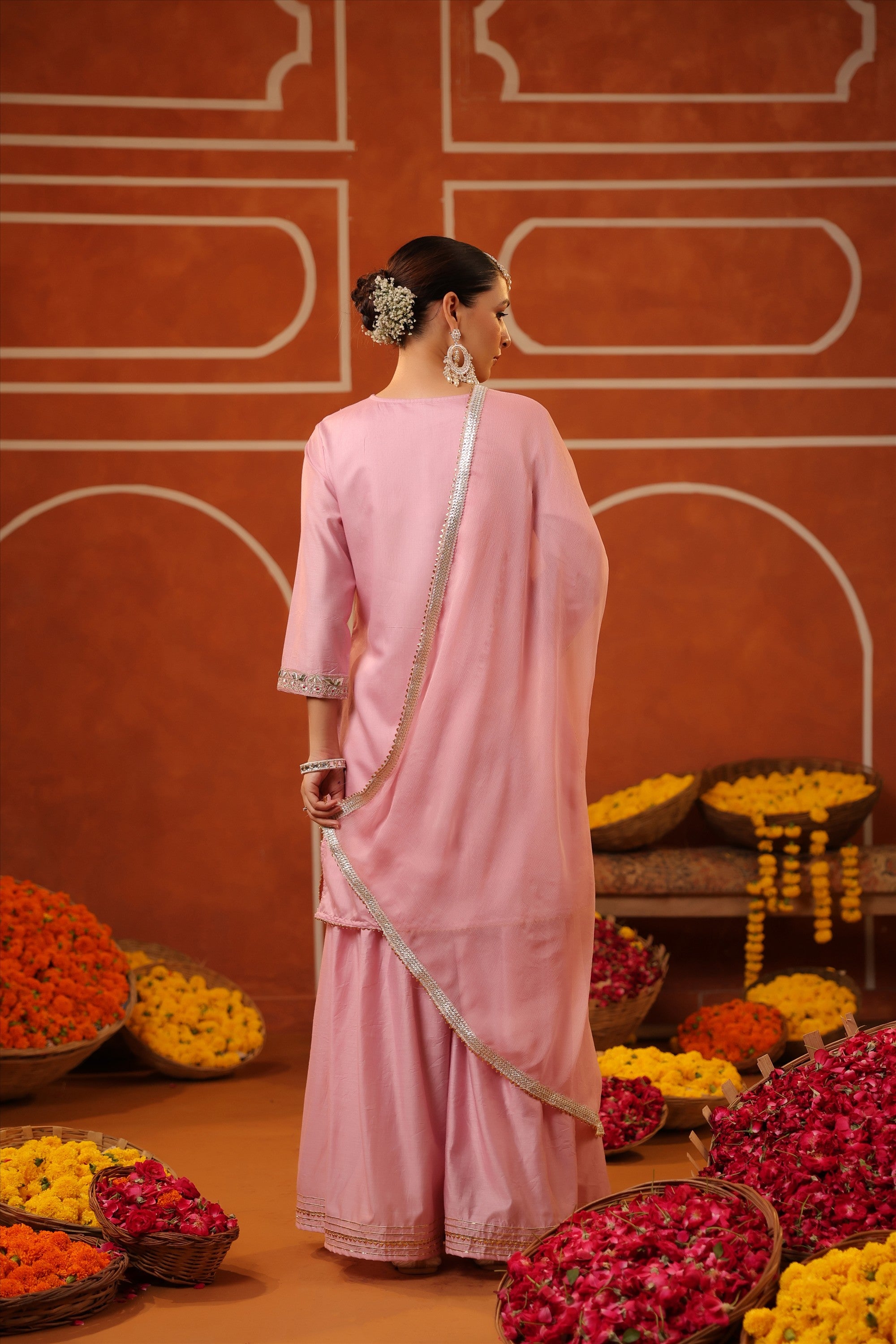 Mauve Chanderi Silk Gota Work Sharara Set