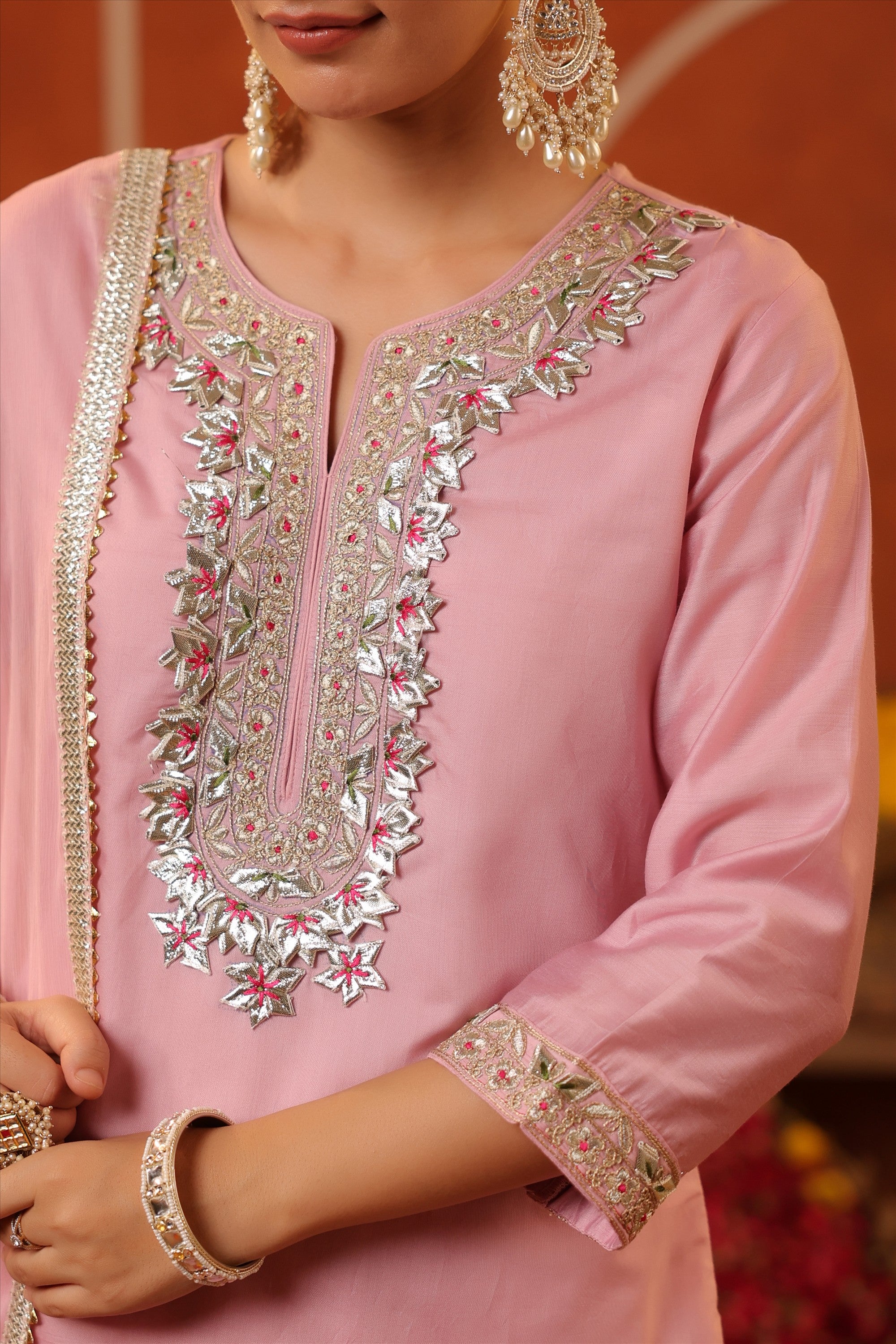 Mauve Chanderi Silk Gota Work Sharara Set