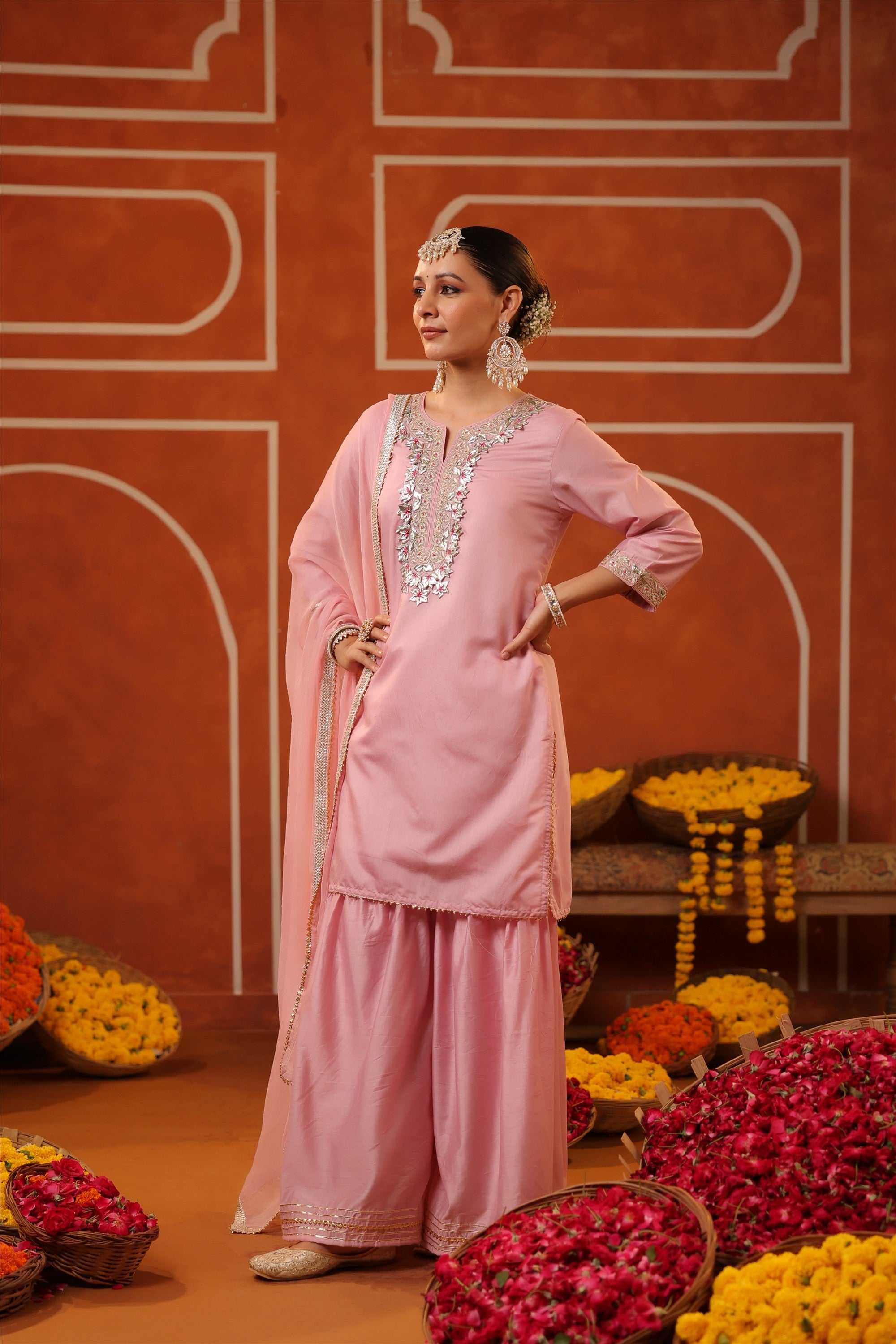 Mauve Chanderi Silk Gota Work Sharara Set