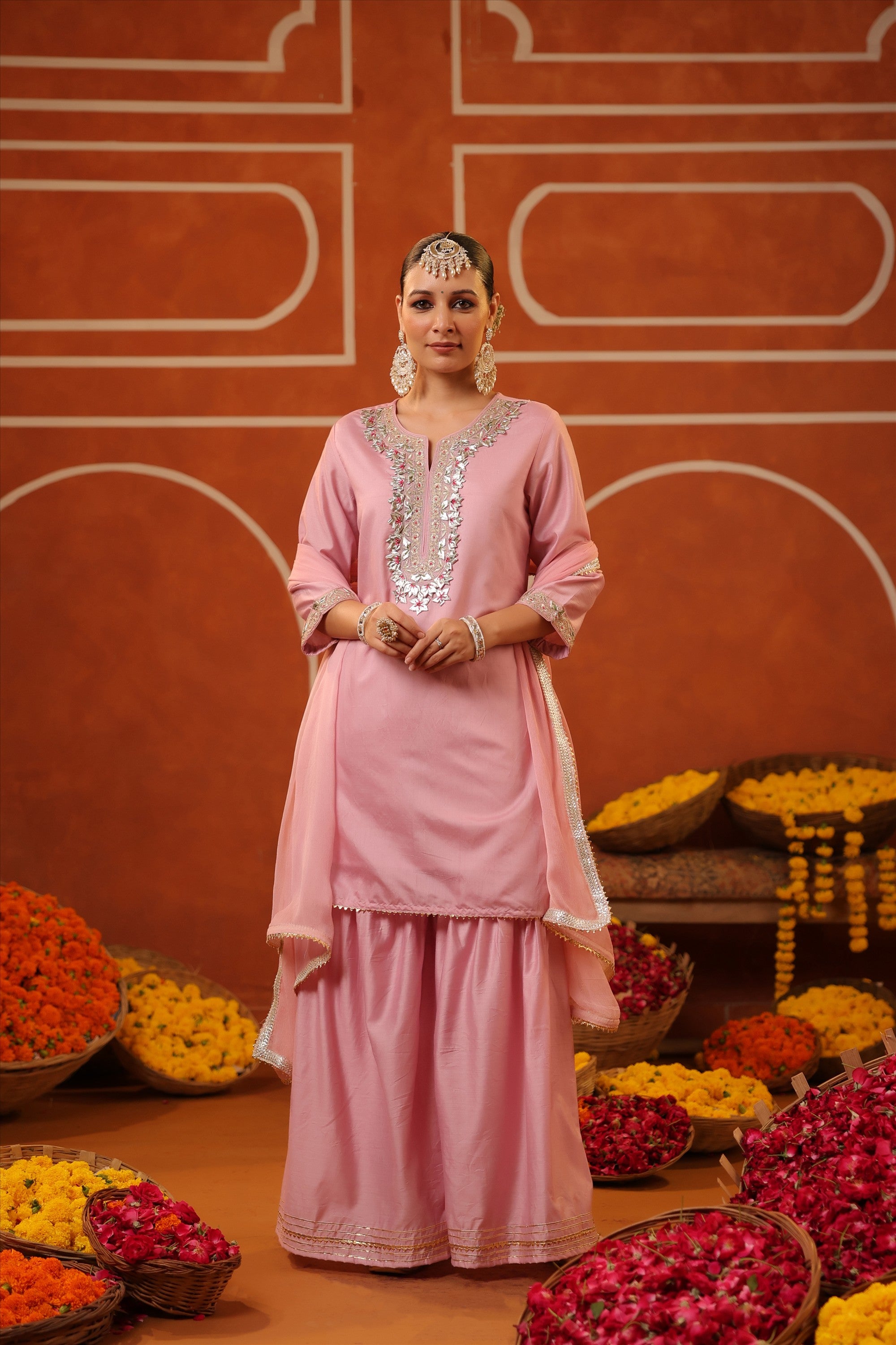 Mauve Chanderi Silk Gota Work Sharara Set
