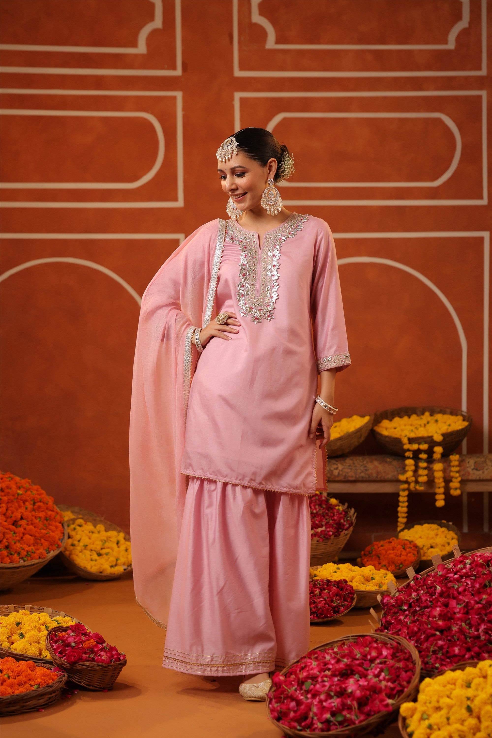 Mauve Chanderi Silk Gota Work Sharara Set