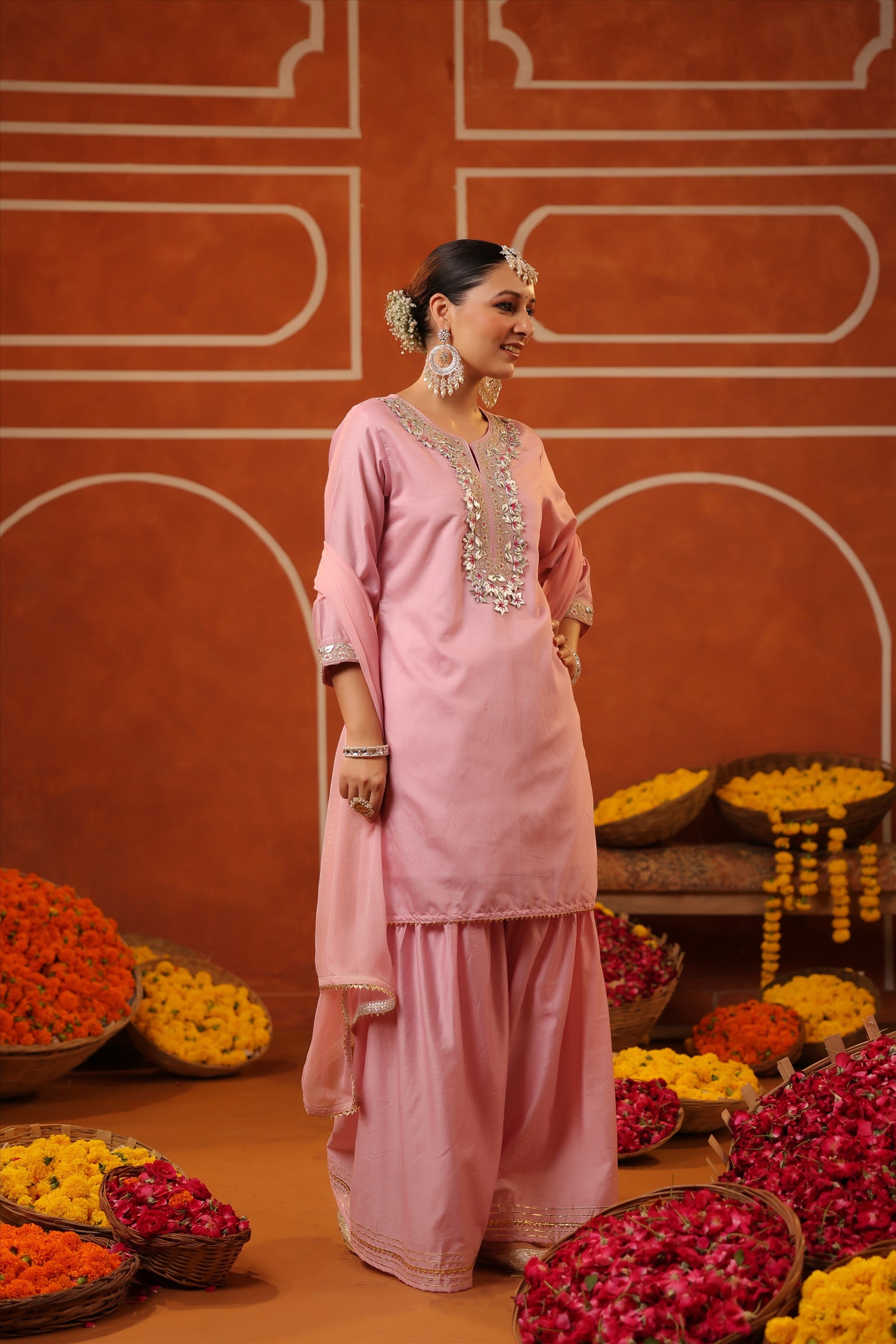 Mauve Chanderi Silk Gota Work Sharara Set