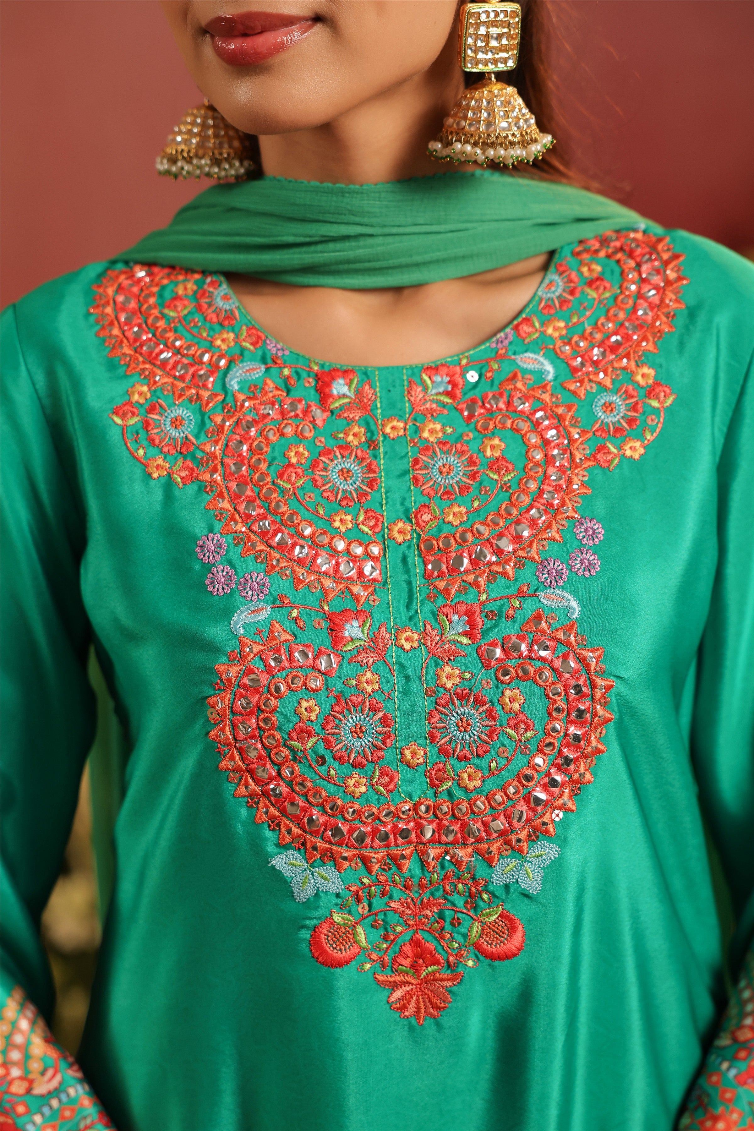 Green Crepe Silk Printed - Embroidered Sharara Set