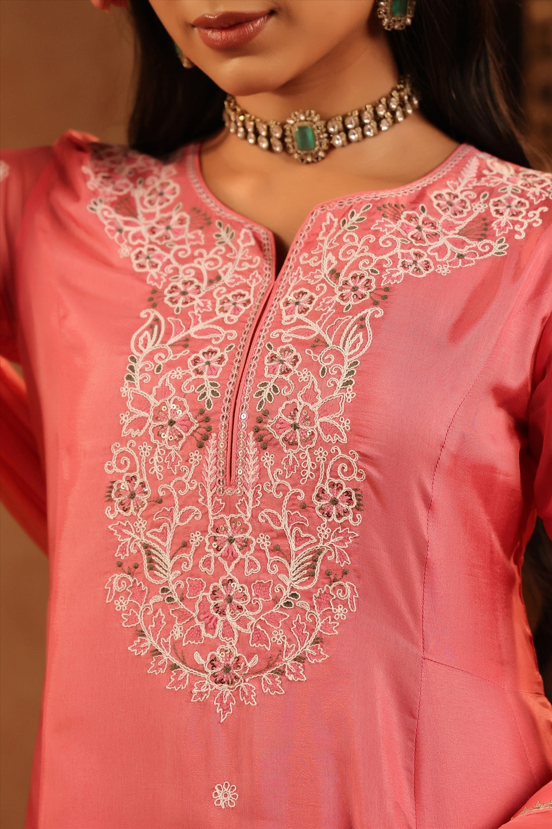 Mauve Silk Thread Work Anarkali Suit Set