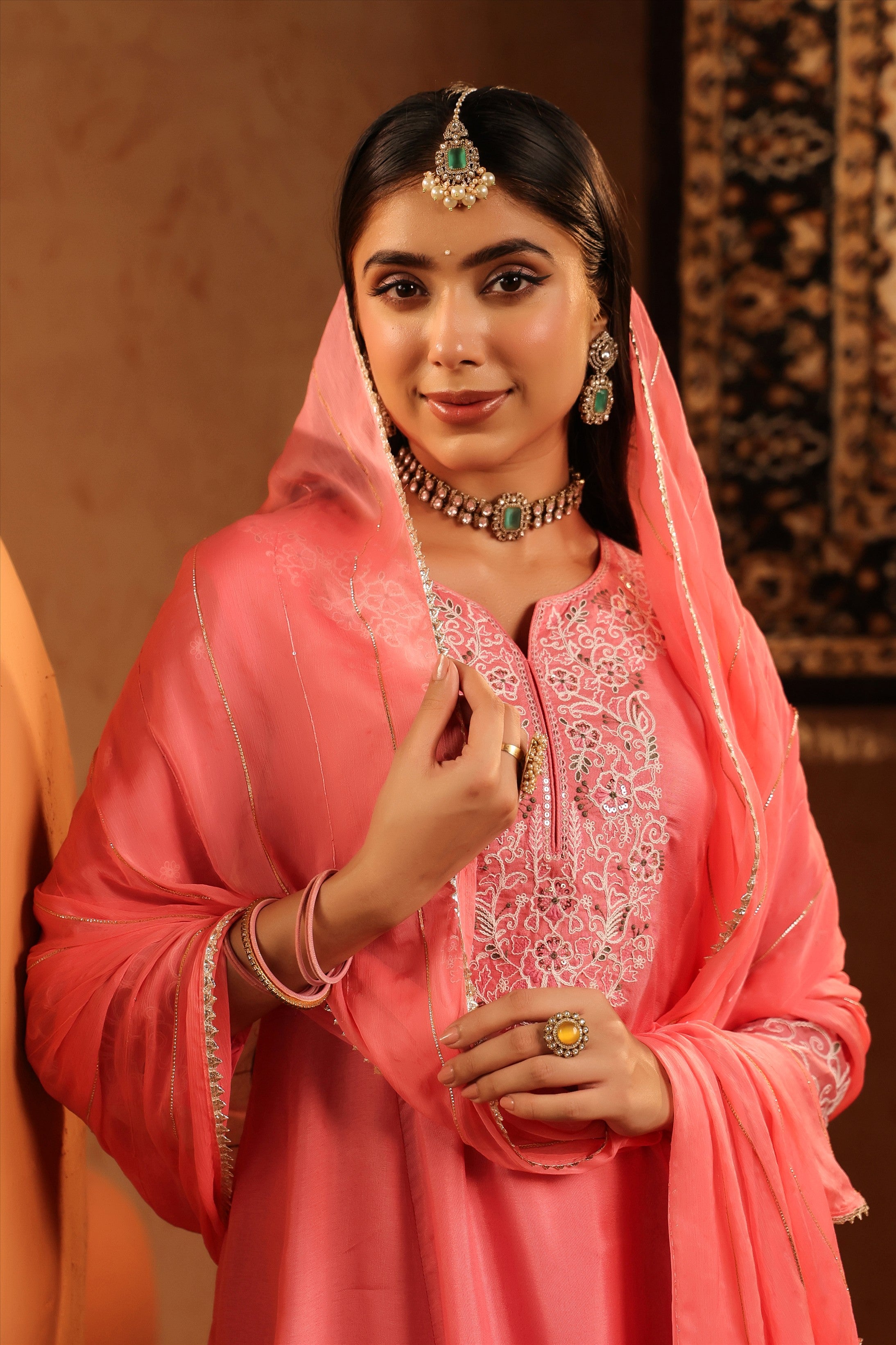 Mauve Silk Thread Work Anarkali Suit Set