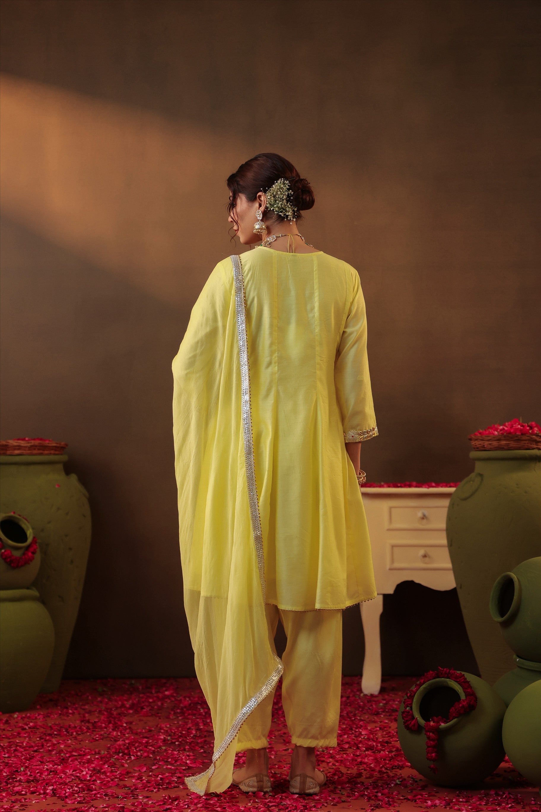 Yellow Chanderi Silk Gota Patti Work Anarkali Suit Set