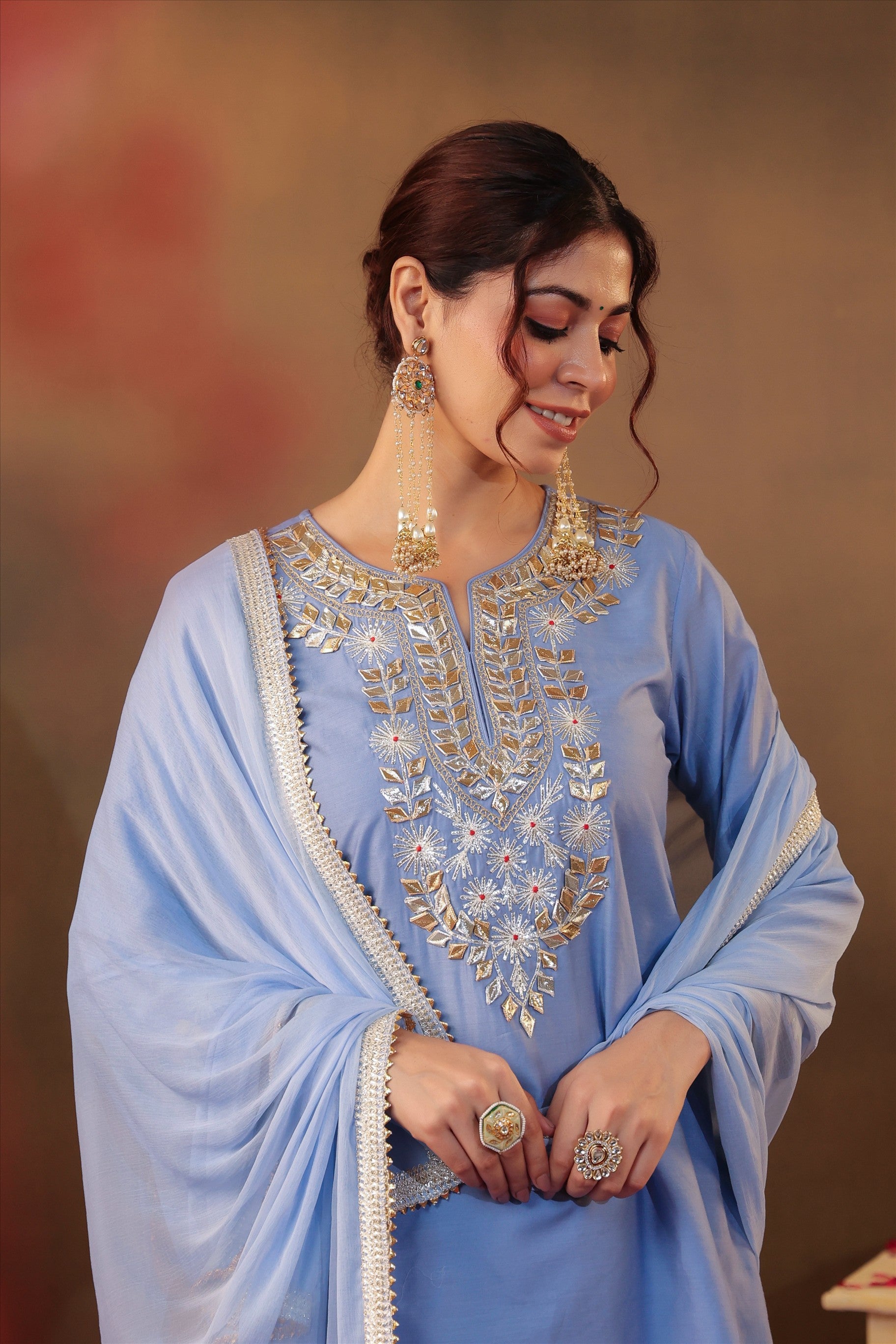 Powderblue Chanderi Silk Gota Work Sharara Set