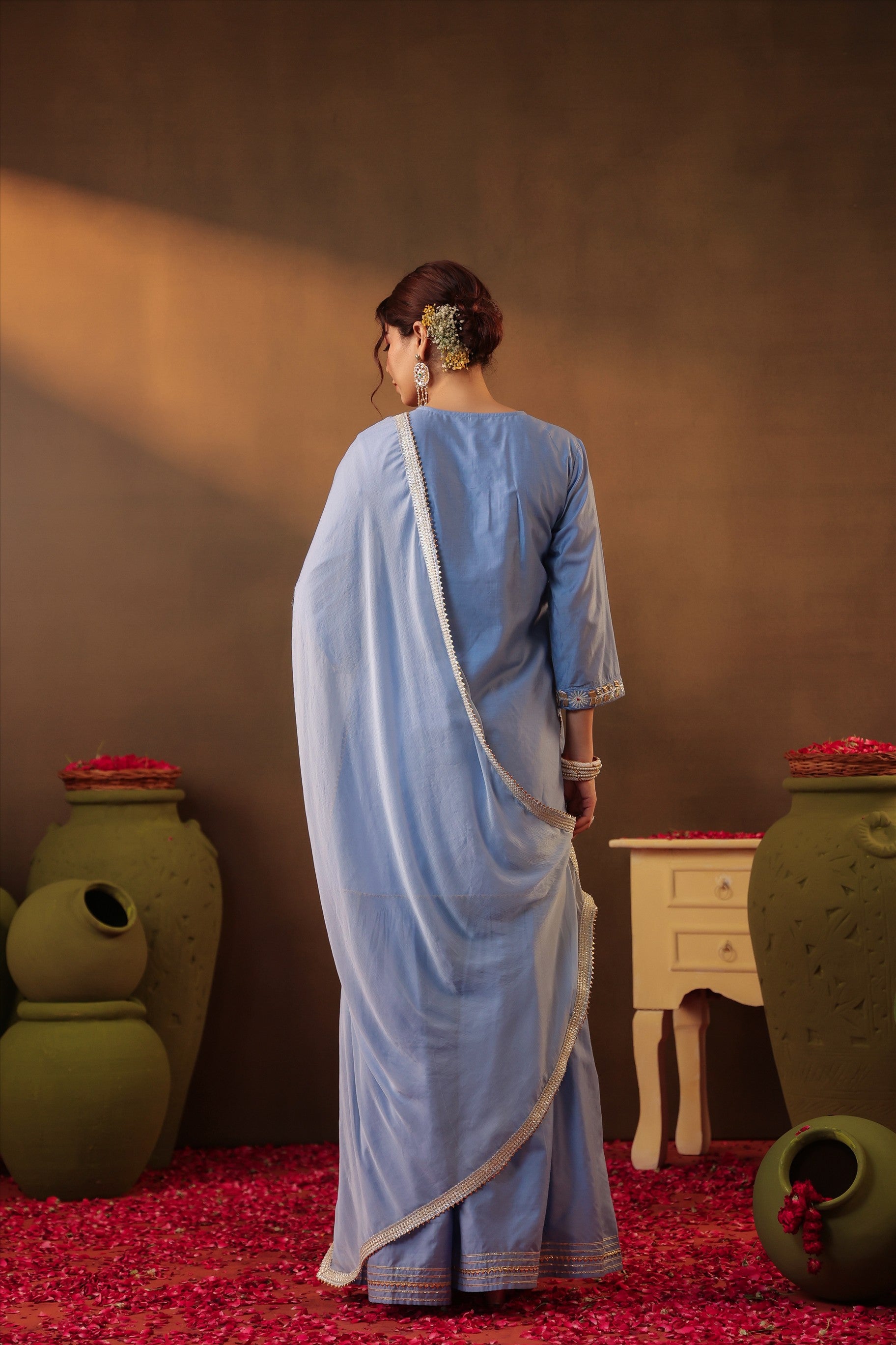 Powderblue Chanderi Silk Gota Work Sharara Set