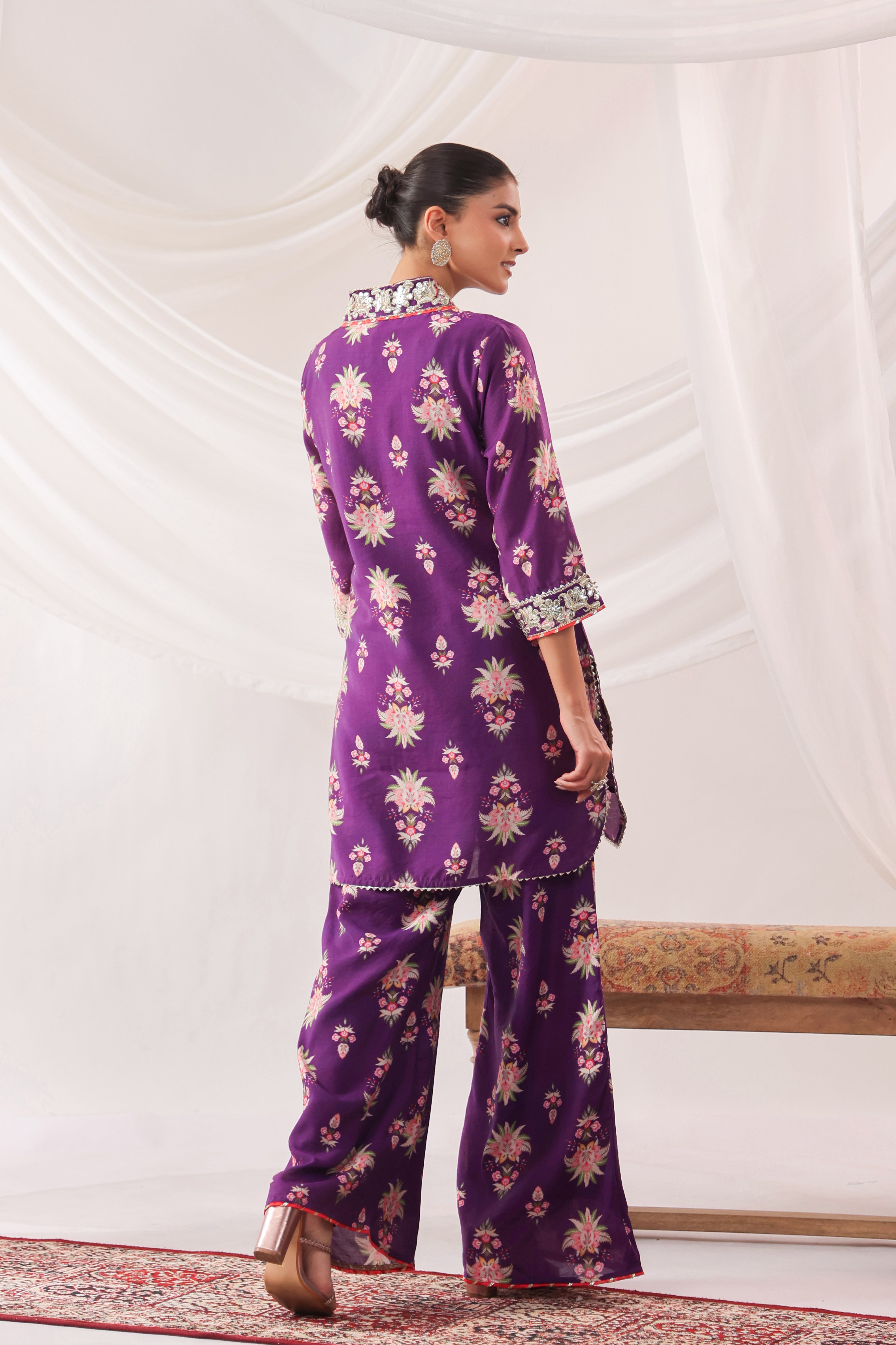Purple Chanderi Silk Floral Printed Co-ord Set