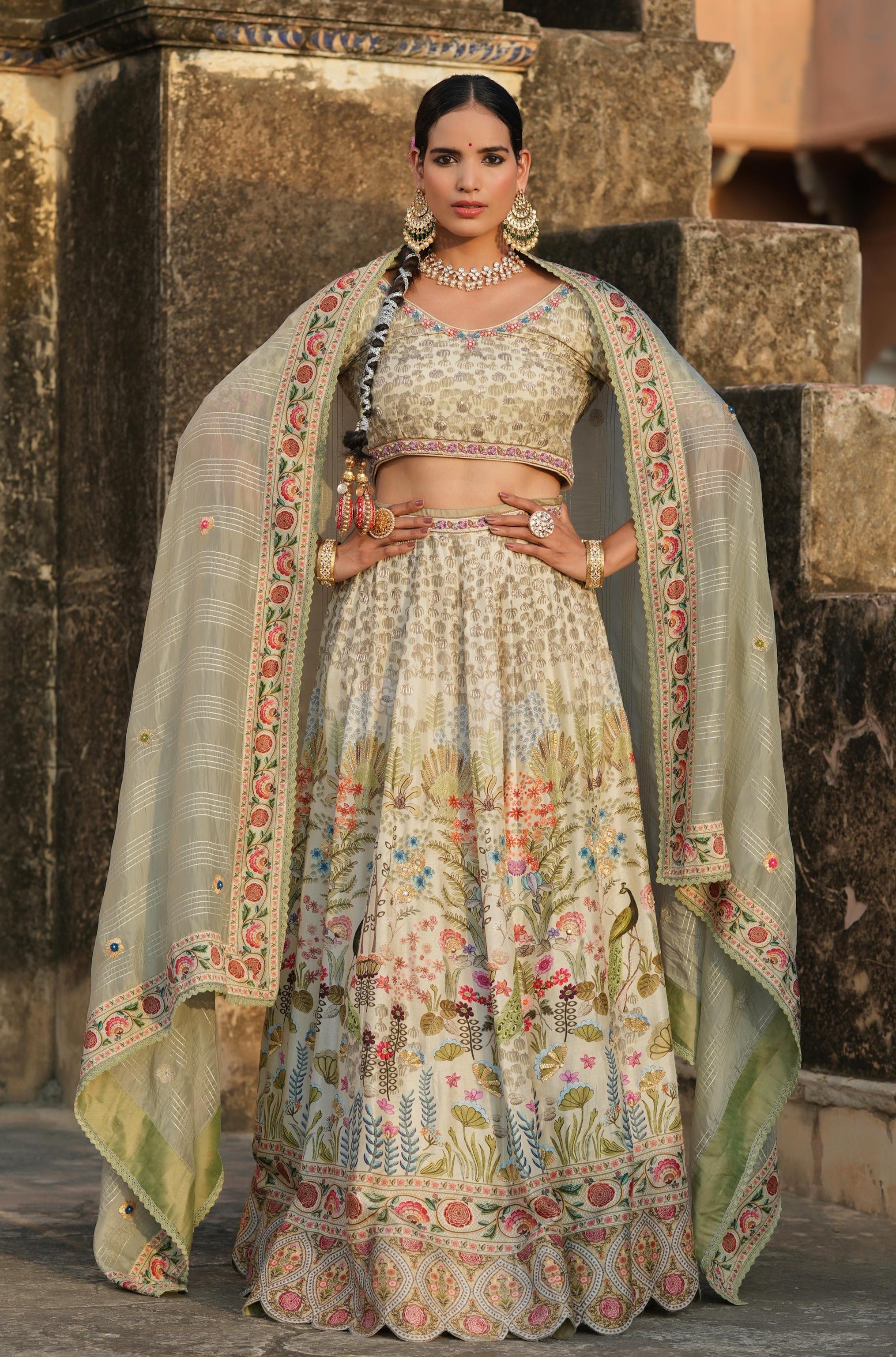 Blue Satin Raw Silk Embroidered Hand Painted Lehenga Set For Girls Design  by Lakshmi Reddy at Pernia's Pop Up Shop 2024