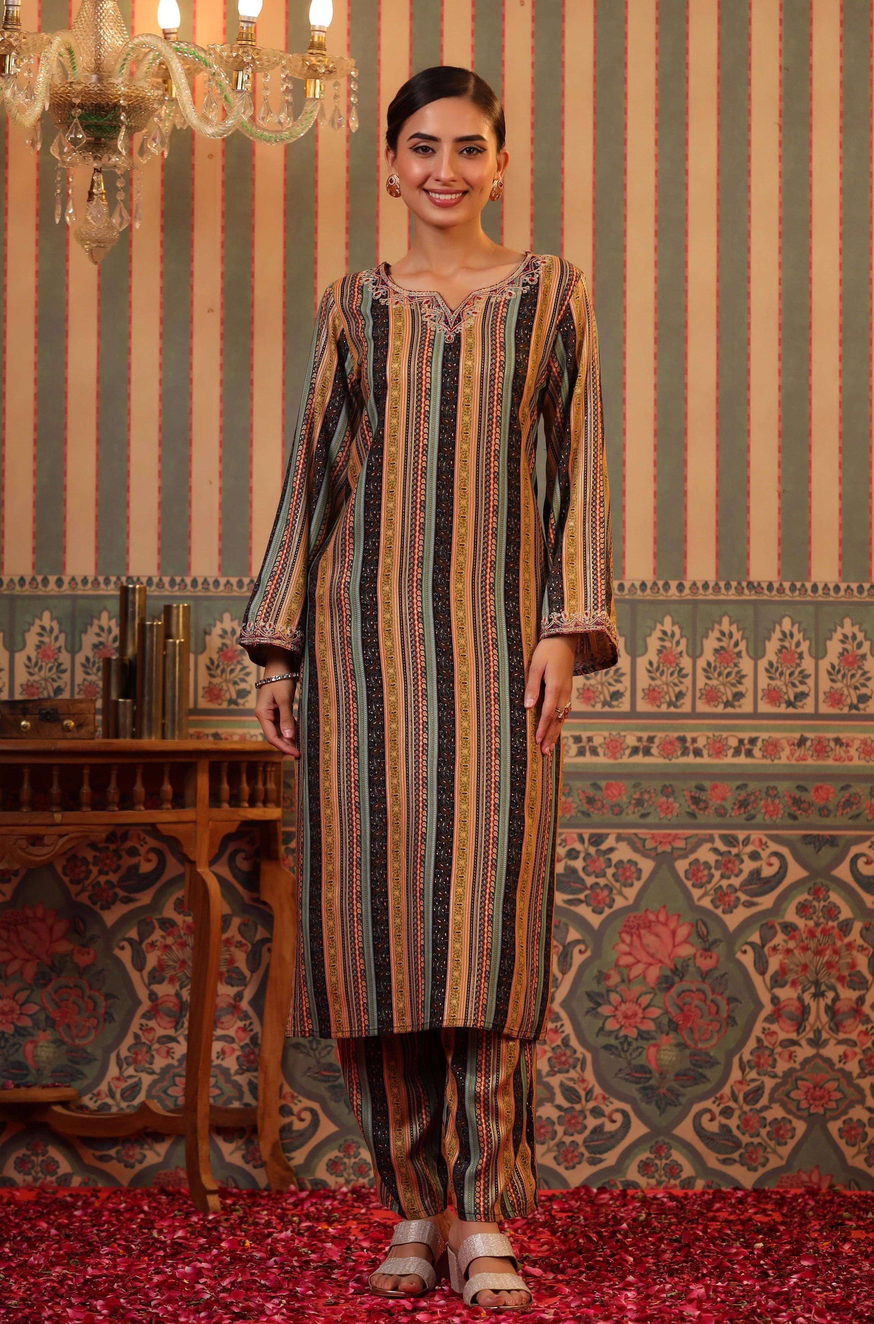 Black Rayon Foil Print Pakistani Kurta With Palazzo