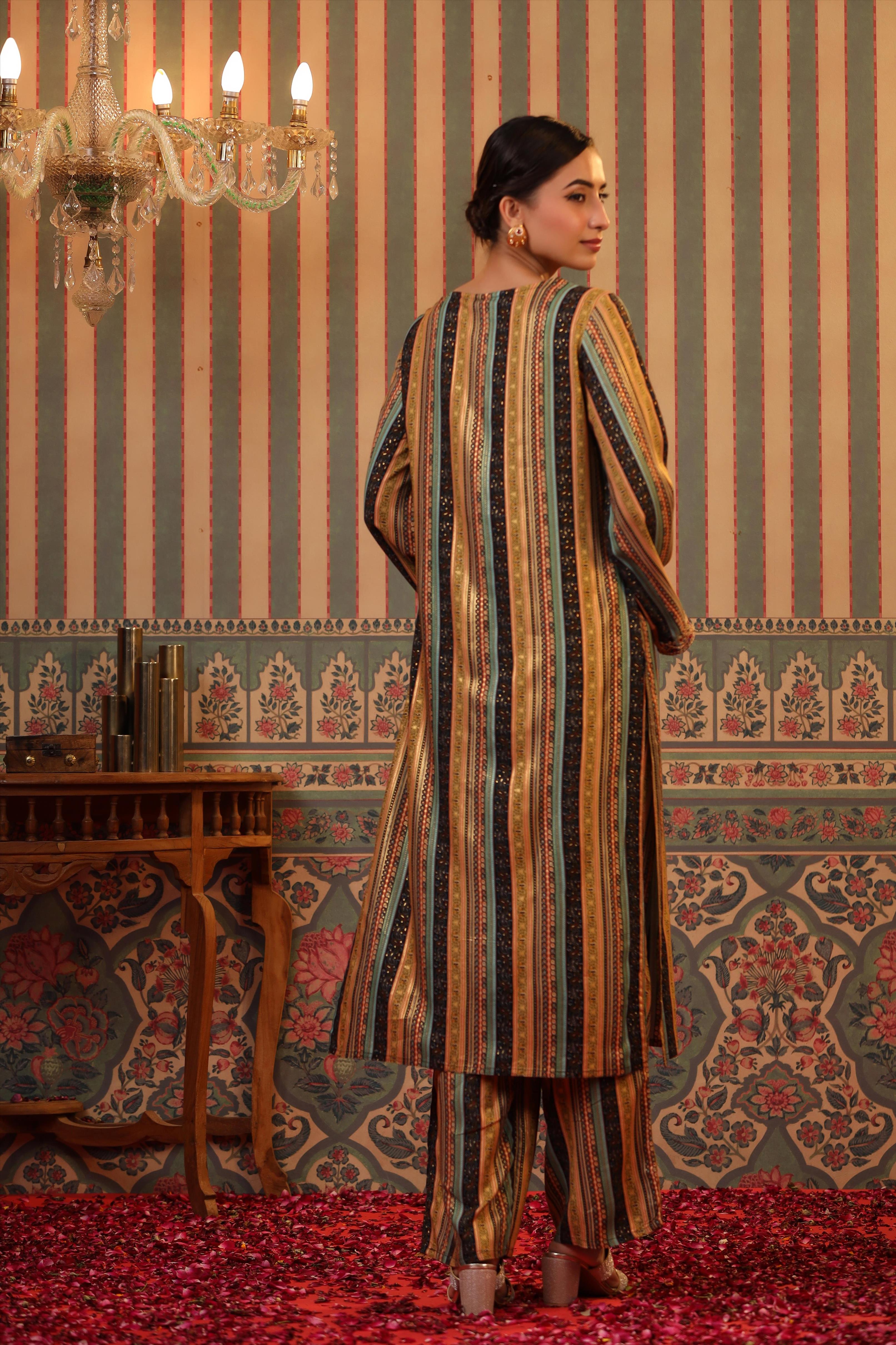 Black Rayon Foil Print Pakistani Kurta With Palazzo