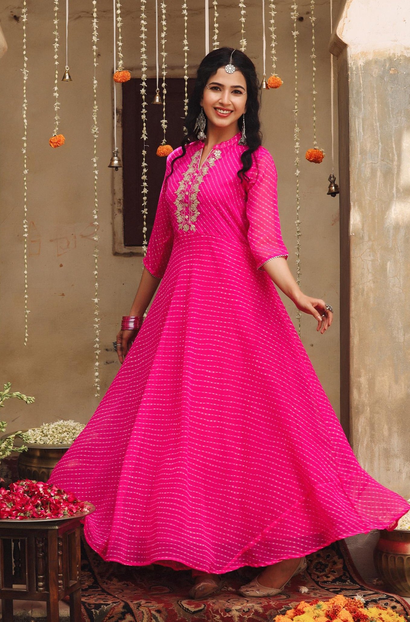 Soft Net Fabric Resham Work Pink Anarkali Dress
