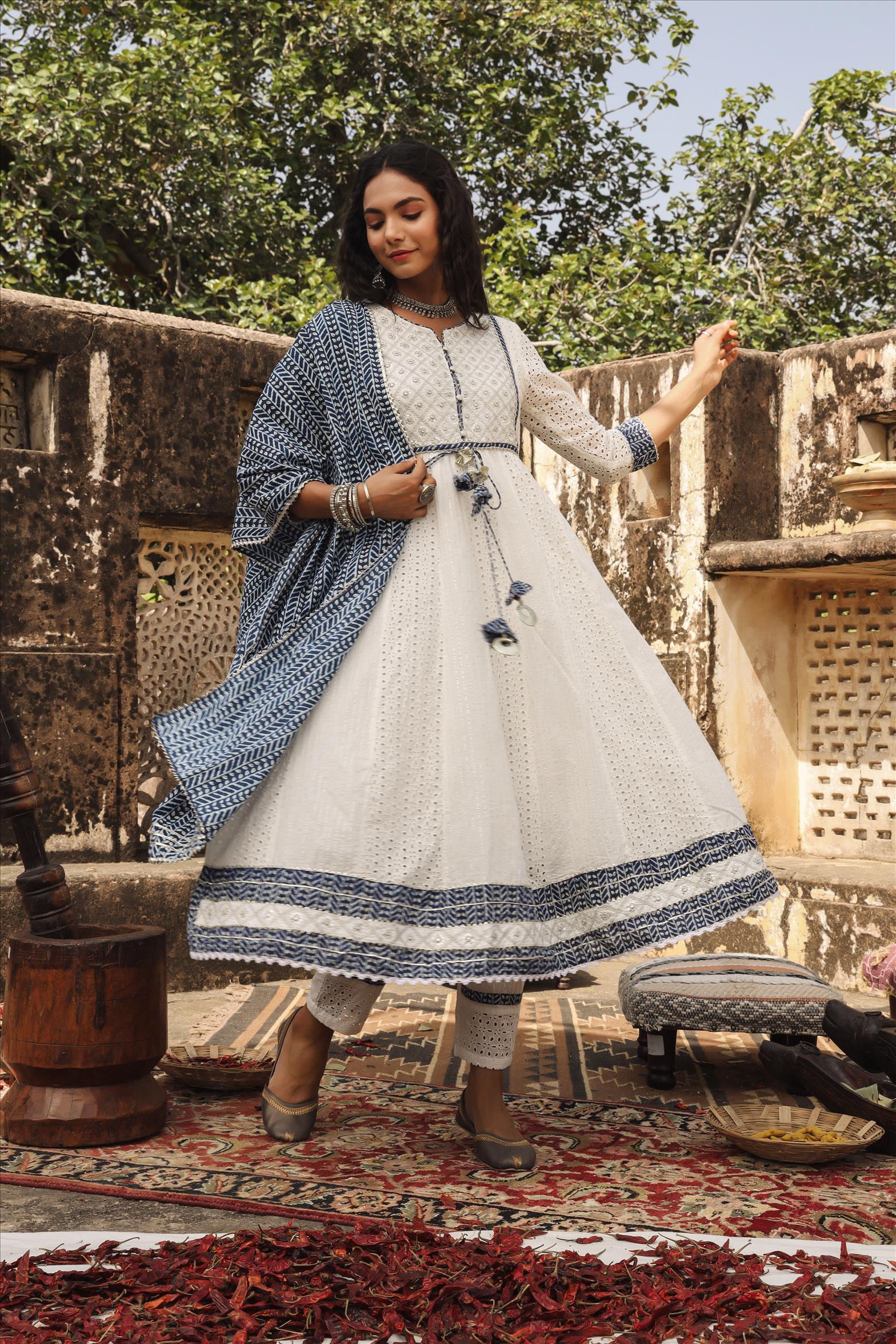 Cream Color Lakhnavi Chikankari Anarkali Suit Set – Bollywood Wardrobe