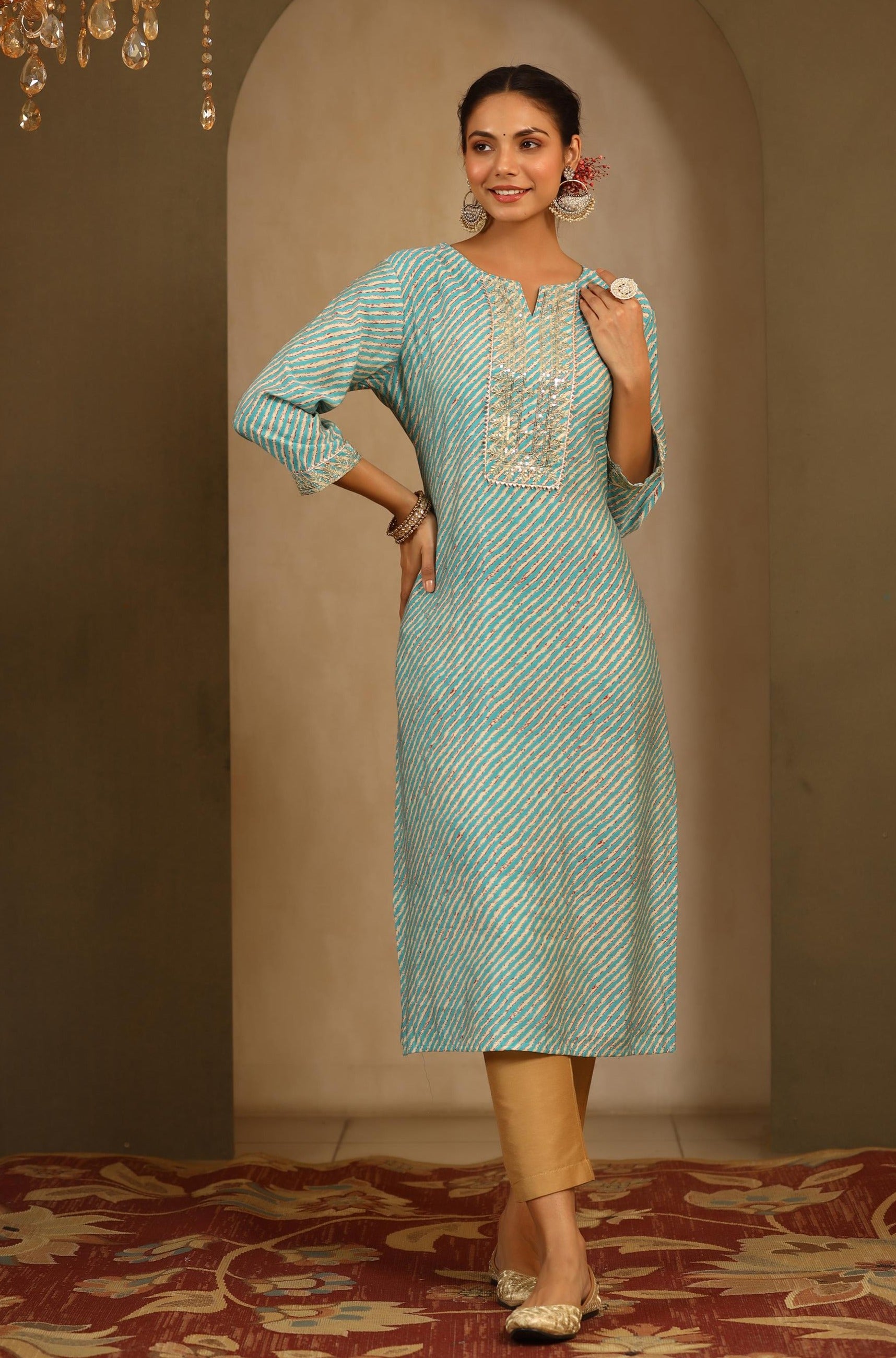Blue Modal Chanderi Yoke Design A-Line Kurta