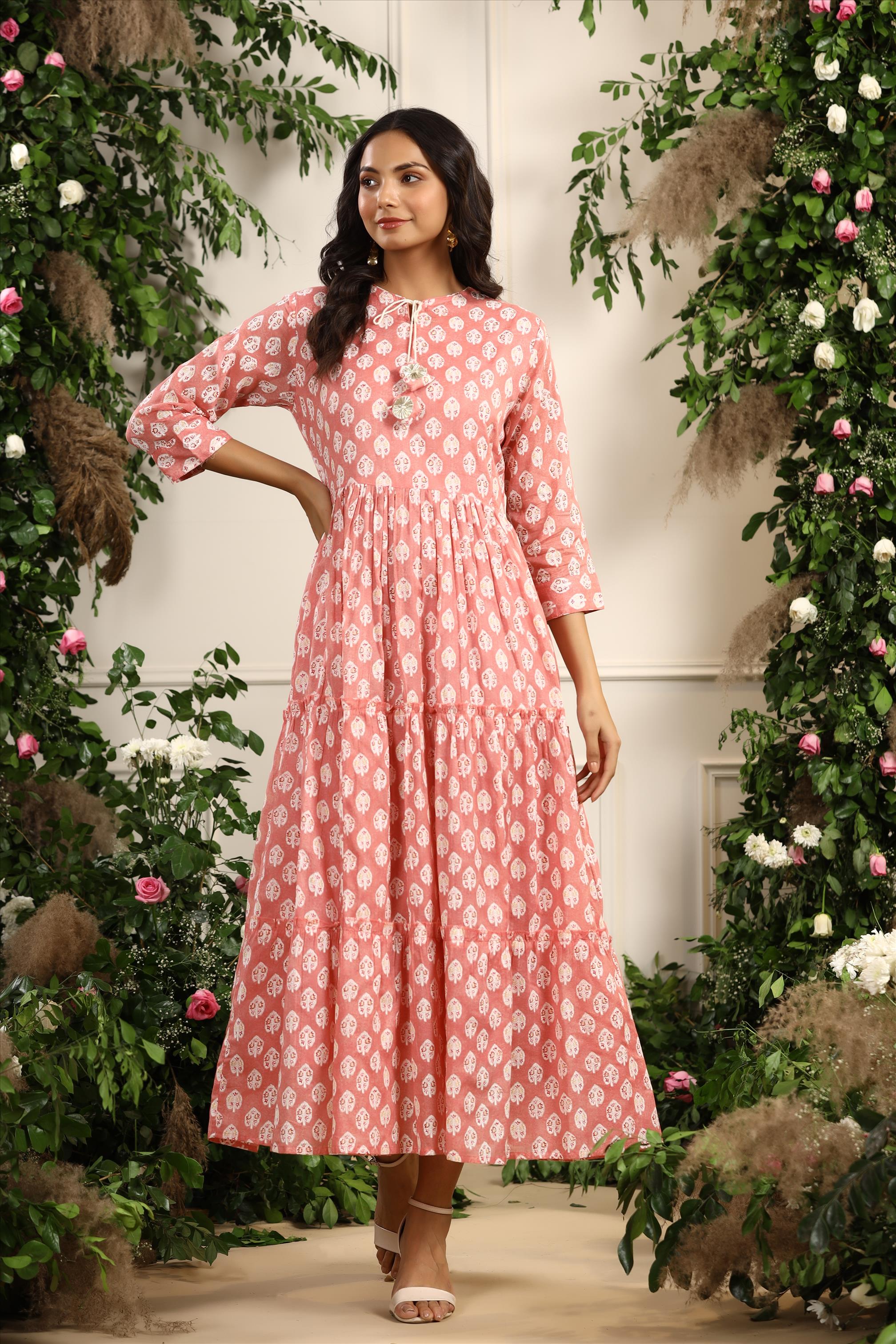 Buy Hot Pink Ethnic Motifs Flared Gown Online at Best Price at Global Desi-  FW22GM180MXPG