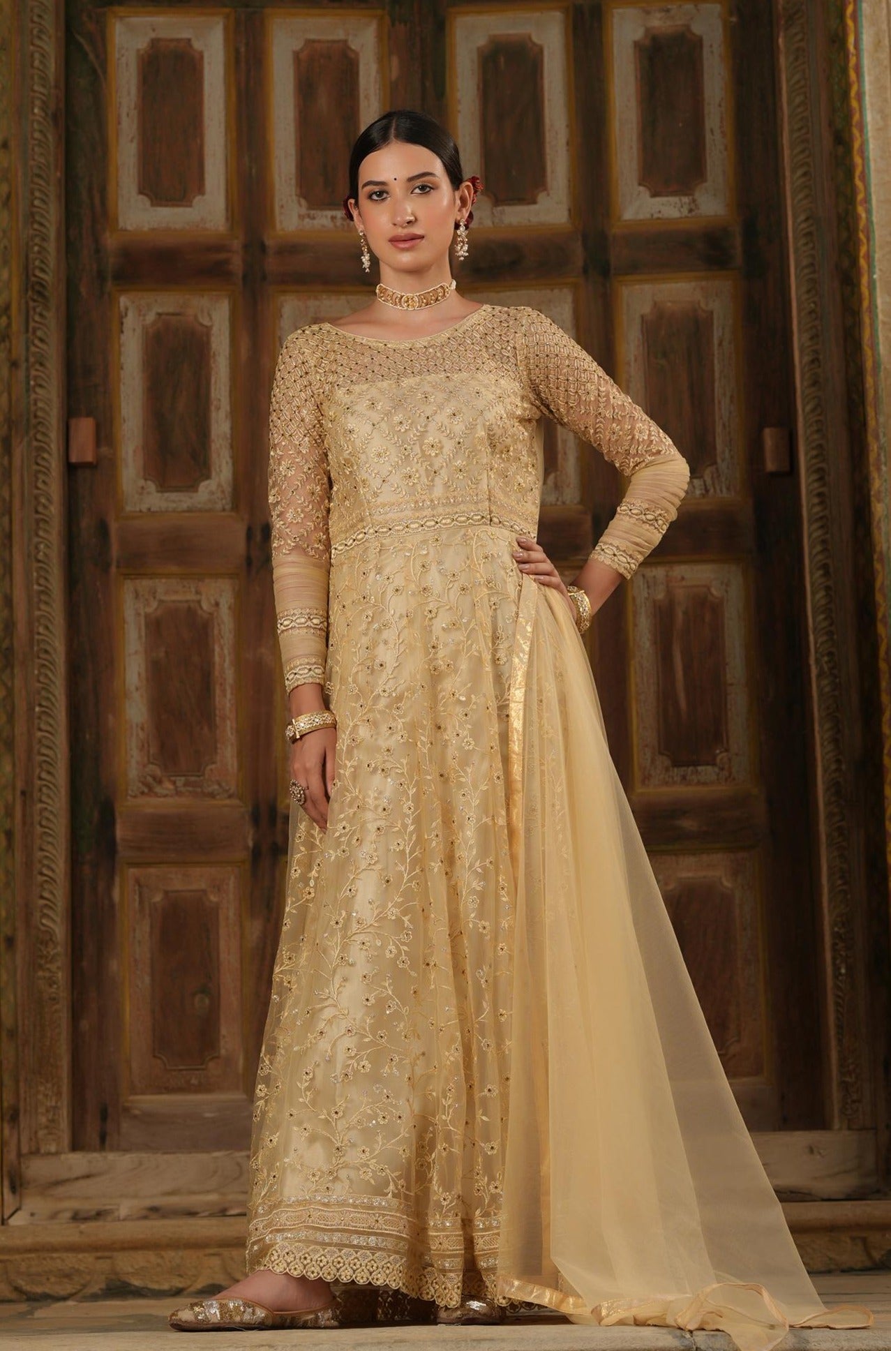 Buy Gold Embroidered Cutdana Round Neck Cut Kurta Lehenga Set For Women by  Seema Gujral Online at Aza Fashions.