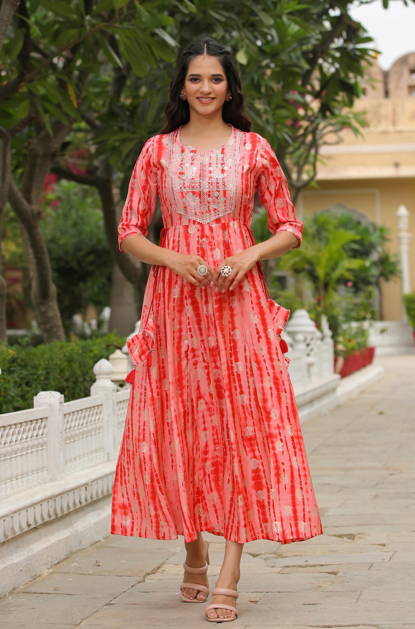 Red Modal Chanderi Shibori Anarkali Kurta